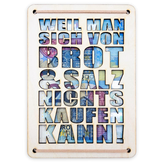Brot und Salz Einzug Geldgeschenk personalisierte Geld Verpackung Richtfest Wohnung Haus Einzugsgeschenk aus Holz 12x17 cm