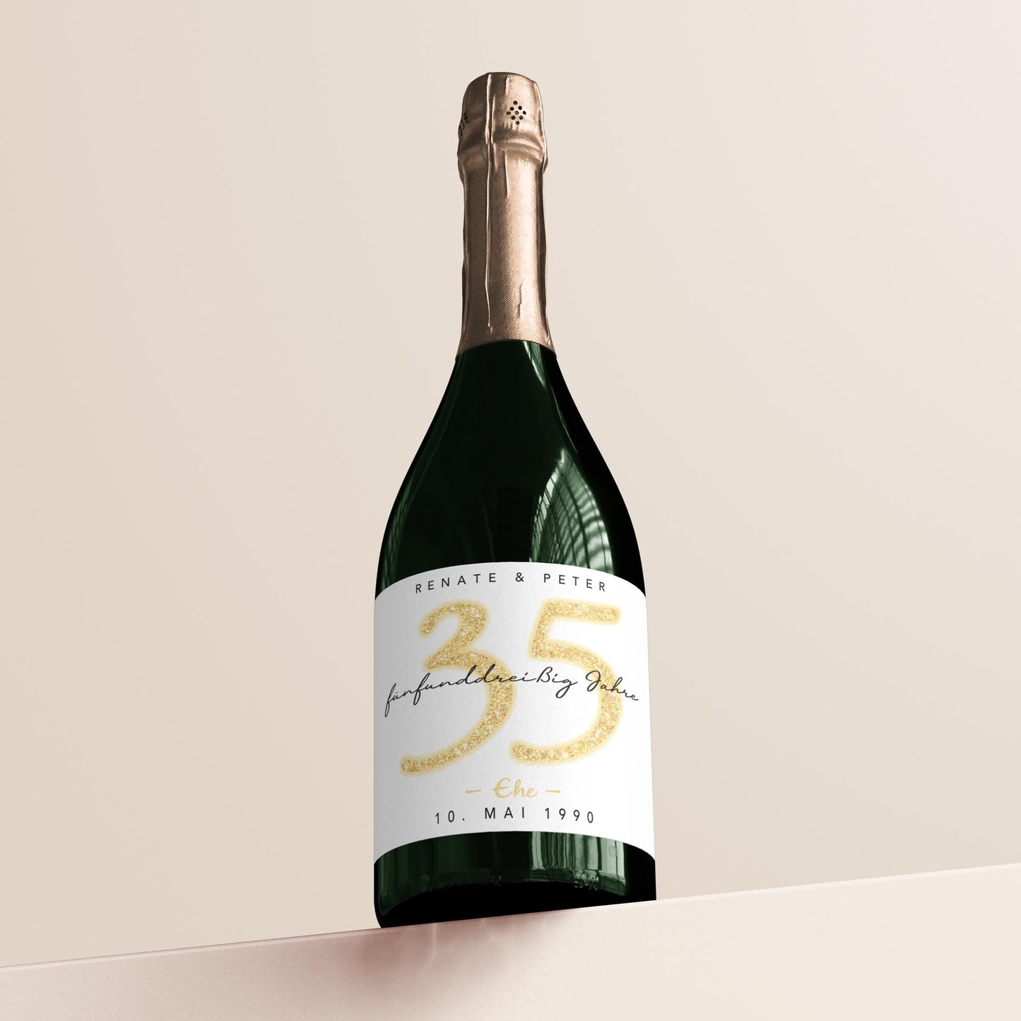 Geschenk Leinwandhochzeit personalisierte Flaschenetiketten Hochzeitstag Hochzeit Jubiläum 35 Jahre Etiketten Sektflasche 2 Stk. | 9x13 cm