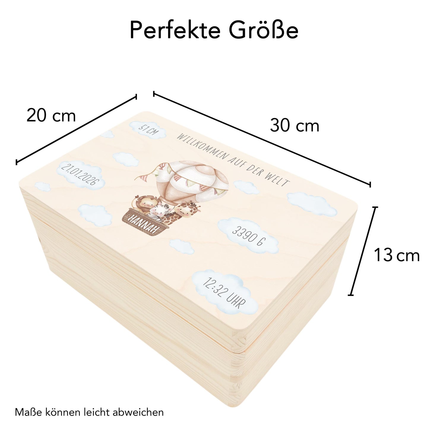 Erinnerungskiste Baby Holzkiste personalisierte Erinnerungsbox Mädchen Junge Geschenk Geburt Geburtsgeschenk 30x20x13 cm