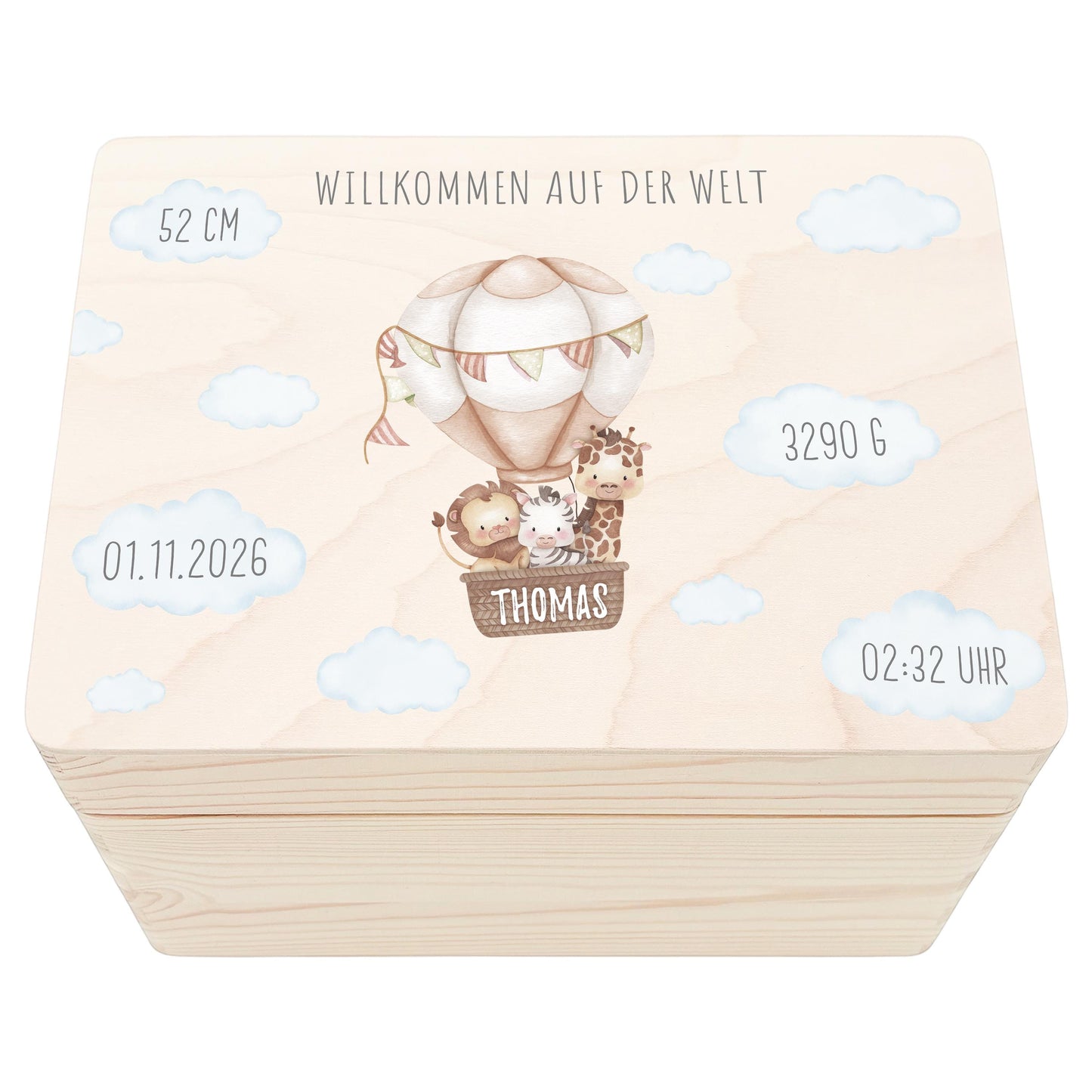 Erinnerungskiste Baby Holzkiste personalisierte Erinnerungsbox Mädchen Junge Geschenk Geburt Geburtsgeschenk 30x20x13 cm