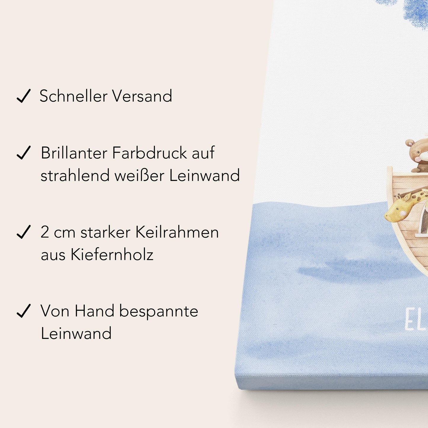 Gästebuch Taufe Gästebild Taufgeschenk personalisierte Leinwand für Fingerabdrücke Arche Noah Geschenk Erinnerung 30x40 cm (OHNE Farbe)