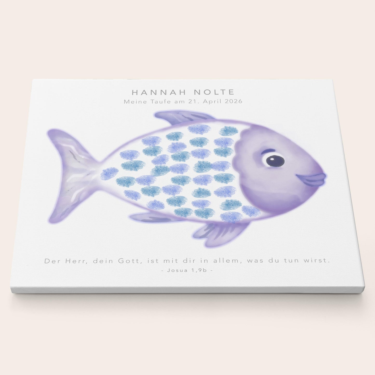 Gästebuch Taufe Gästebild Taufgeschenk personalisierte Leinwand für Fingerabdrücke Fisch Geschenk Erinnerung 30x40 cm (OHNE Farbe)