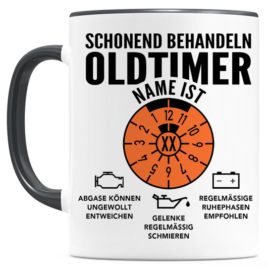Oldtimer Tasse Geburtstag Mann personalisiert mit Namen & Alter Geschenk für Männer Geburtstagsgeschenk Kaffeetasse aus Keramik 330 ml