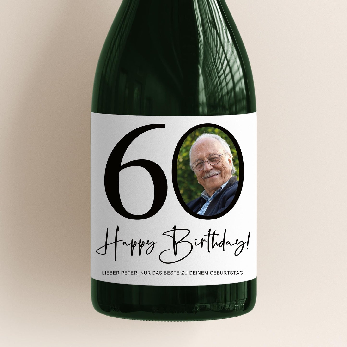 60. Geburtstag Sektetiketten personalisiert Foto Sekt Flaschenetiketten Geburtstagsgeschenk Geschenk Sektflasche Etiketten 2 Stk. | 10x12 cm