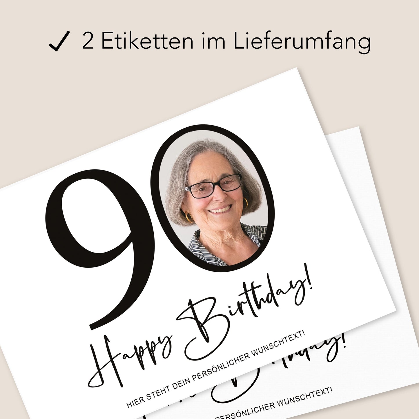 90. Geburtstag Sektetiketten personalisiert Foto Sekt Flaschenetiketten Geburtstagsgeschenk Geschenk Sektflasche Etiketten 2 Stk. | 10x12 cm