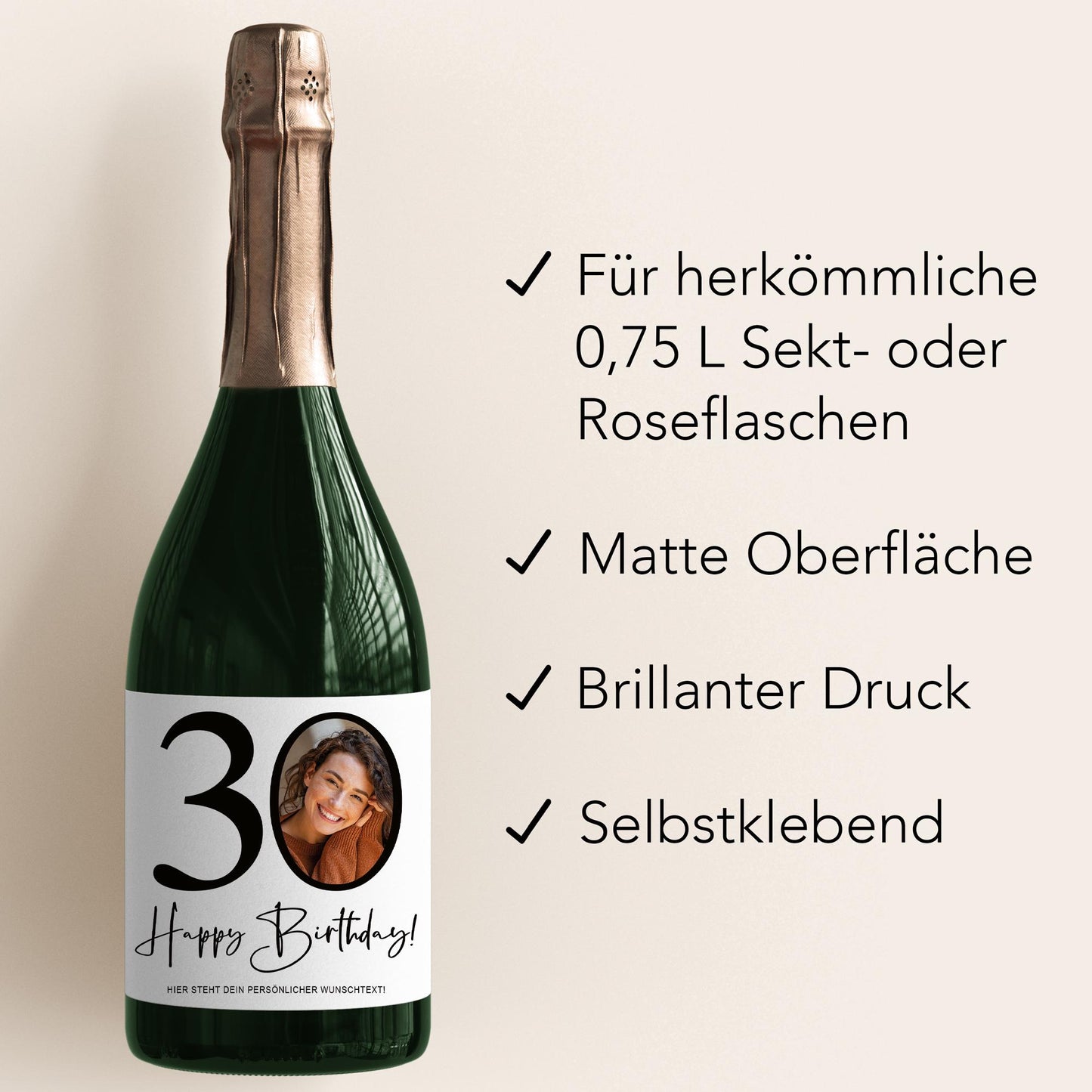 30. Geburtstag Sektetiketten personalisiert Foto Sekt Flaschenetiketten Geburtstagsgeschenk Geschenk Sektflasche Etiketten 2 Stk. | 10x12 cm