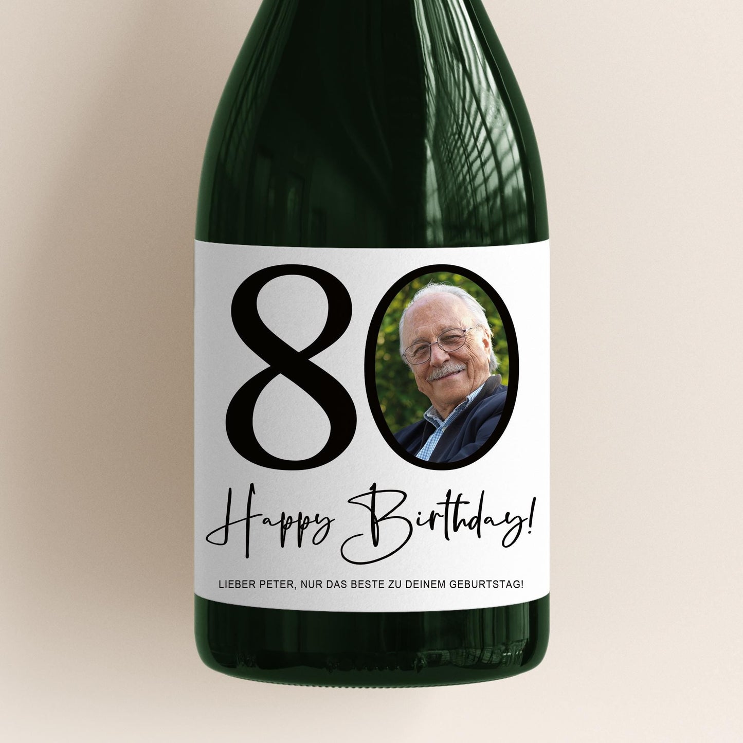 80. Geburtstag Sektetiketten personalisiert Foto Sekt Flaschenetiketten Geburtstagsgeschenk Geschenk Sektflasche Etiketten 2 Stk. | 10x12 cm