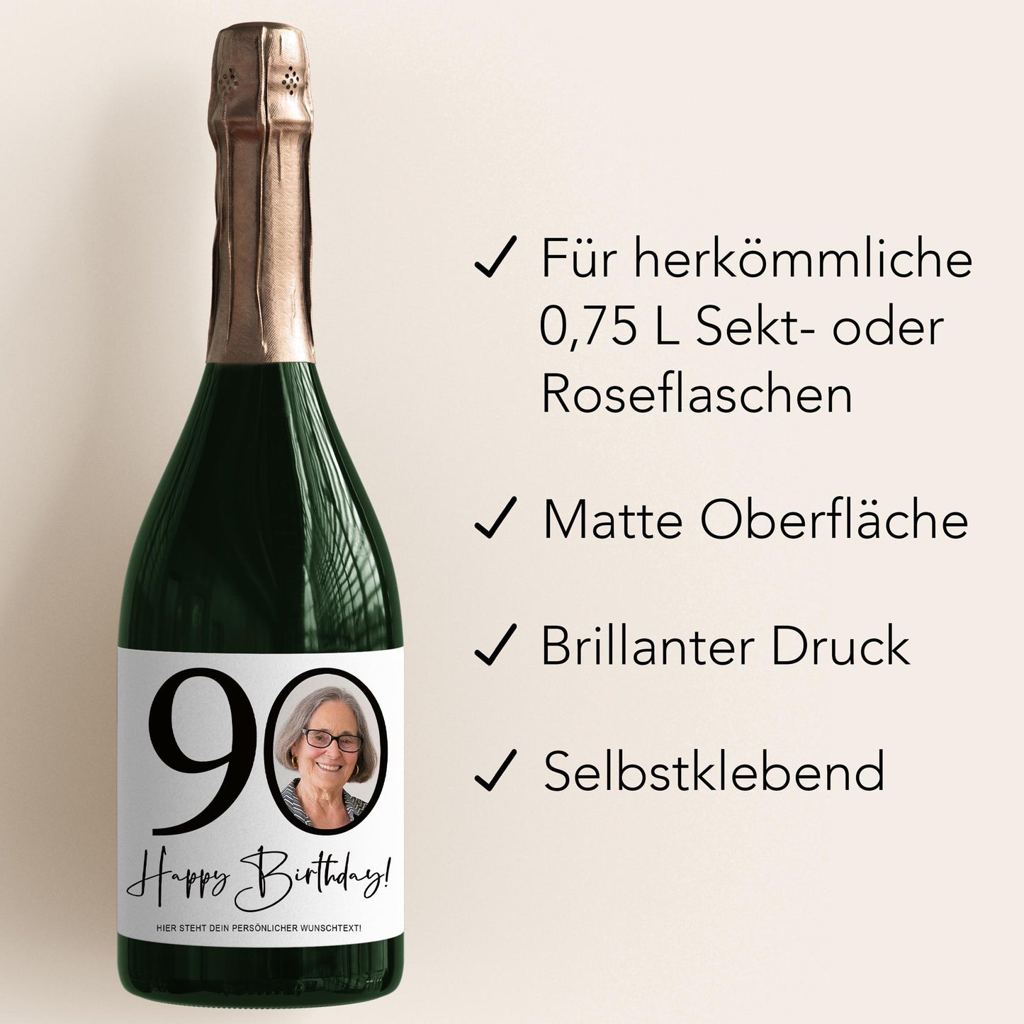 90. Geburtstag Sektetiketten personalisiert Foto Sekt Flaschenetiketten Geburtstagsgeschenk Geschenk Sektflasche Etiketten 2 Stk. | 10x12 cm