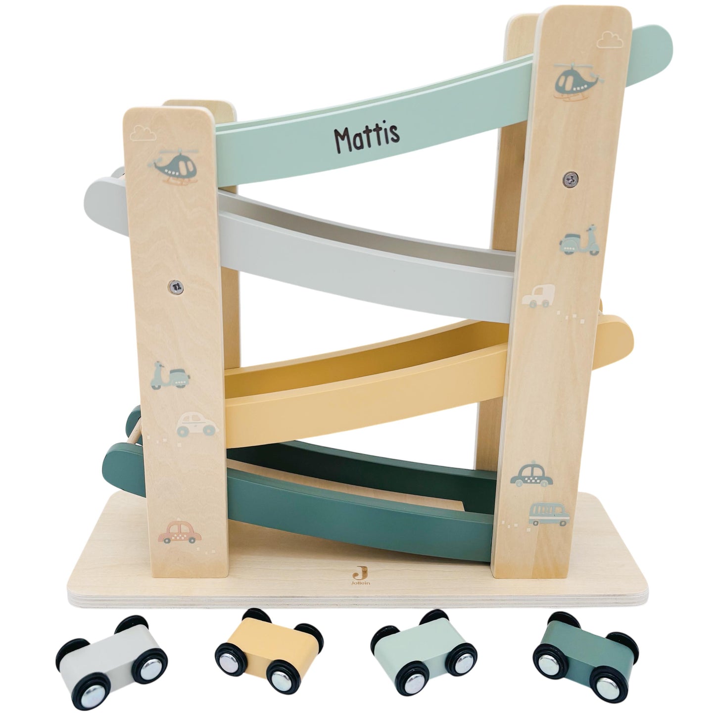 Kugelbahn Holz mit Autos personalisiert Autorampe Baby Geschenk Babygeschenk Taufgeschenk für Mädchen Jungen Geburtsgeschenk
