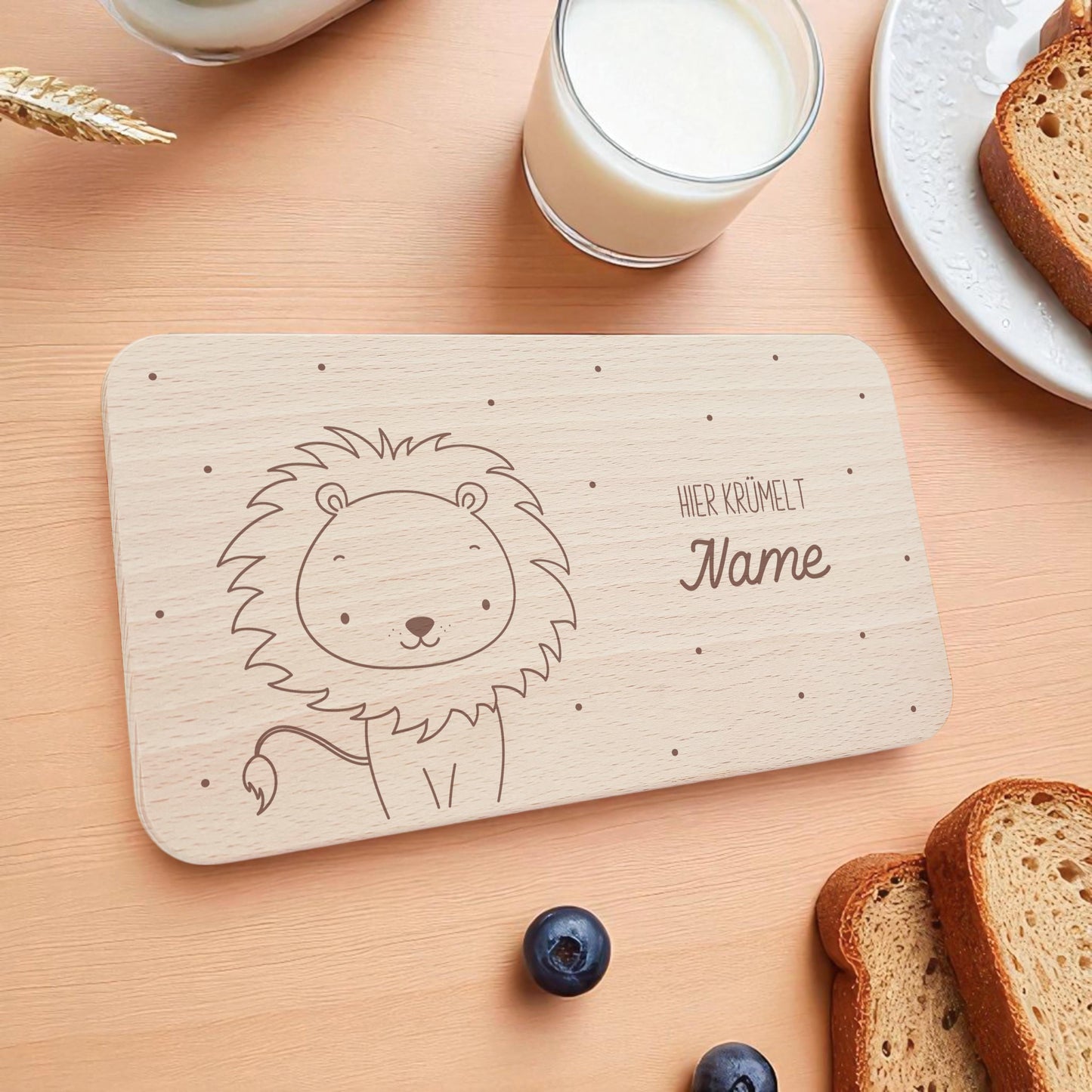 Frühstücksbrettchen Löwe personalisiert Brettchen Holz Holzbrett für Kinder Geschenk Baby Geburtsgeschenk Frühstücksbrett mit Gravur
