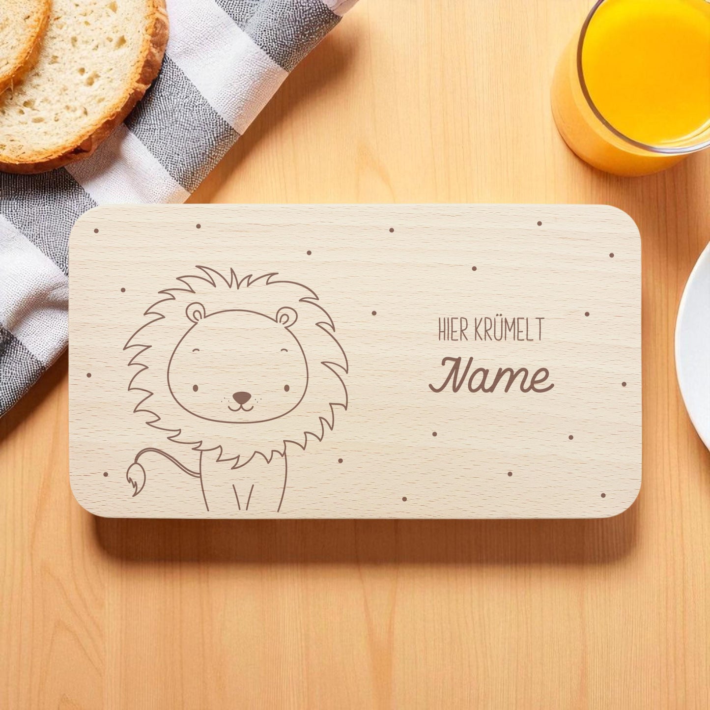 Frühstücksbrettchen Löwe personalisiert Brettchen Holz Holzbrett für Kinder Geschenk Baby Geburtsgeschenk Frühstücksbrett mit Gravur