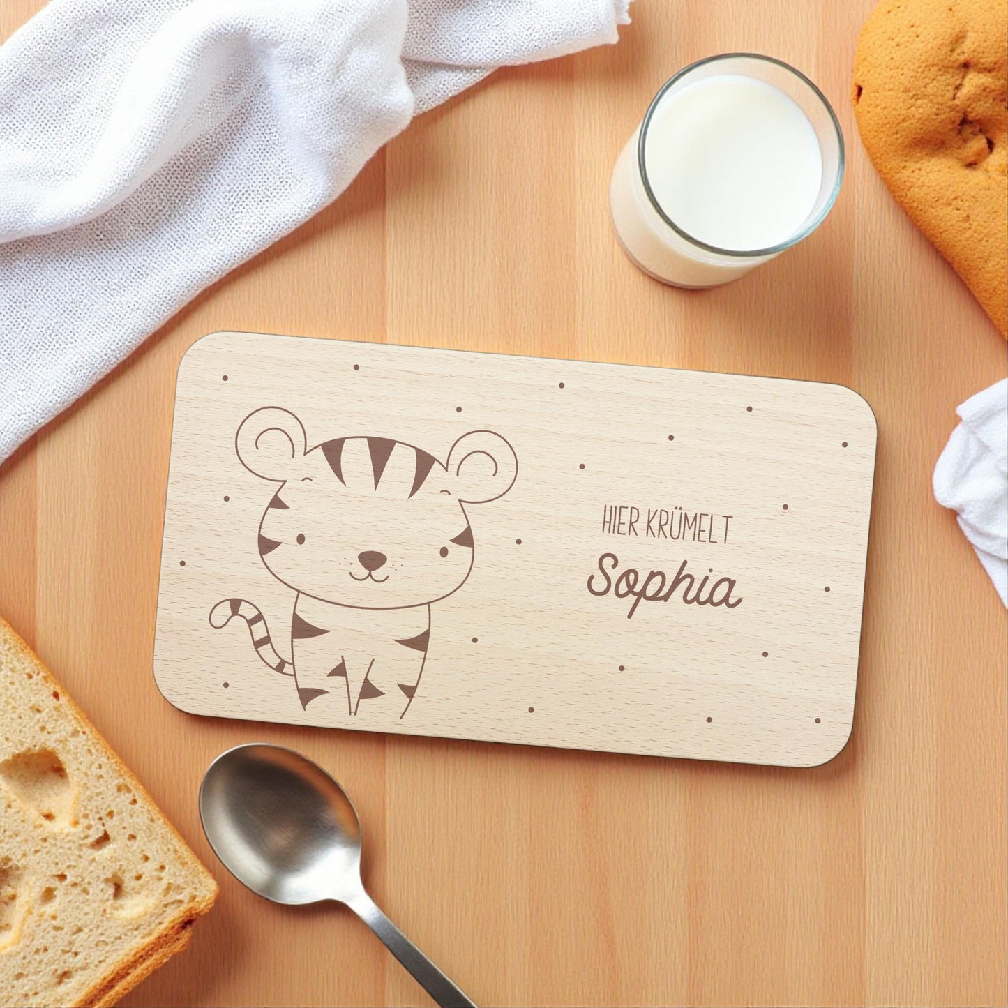 Frühstücksbrettchen Tiger personalisiert Brettchen Holz Holzbrett für Kinder Geschenk Baby Geburtsgeschenk Frühstücksbrett mit Gravur