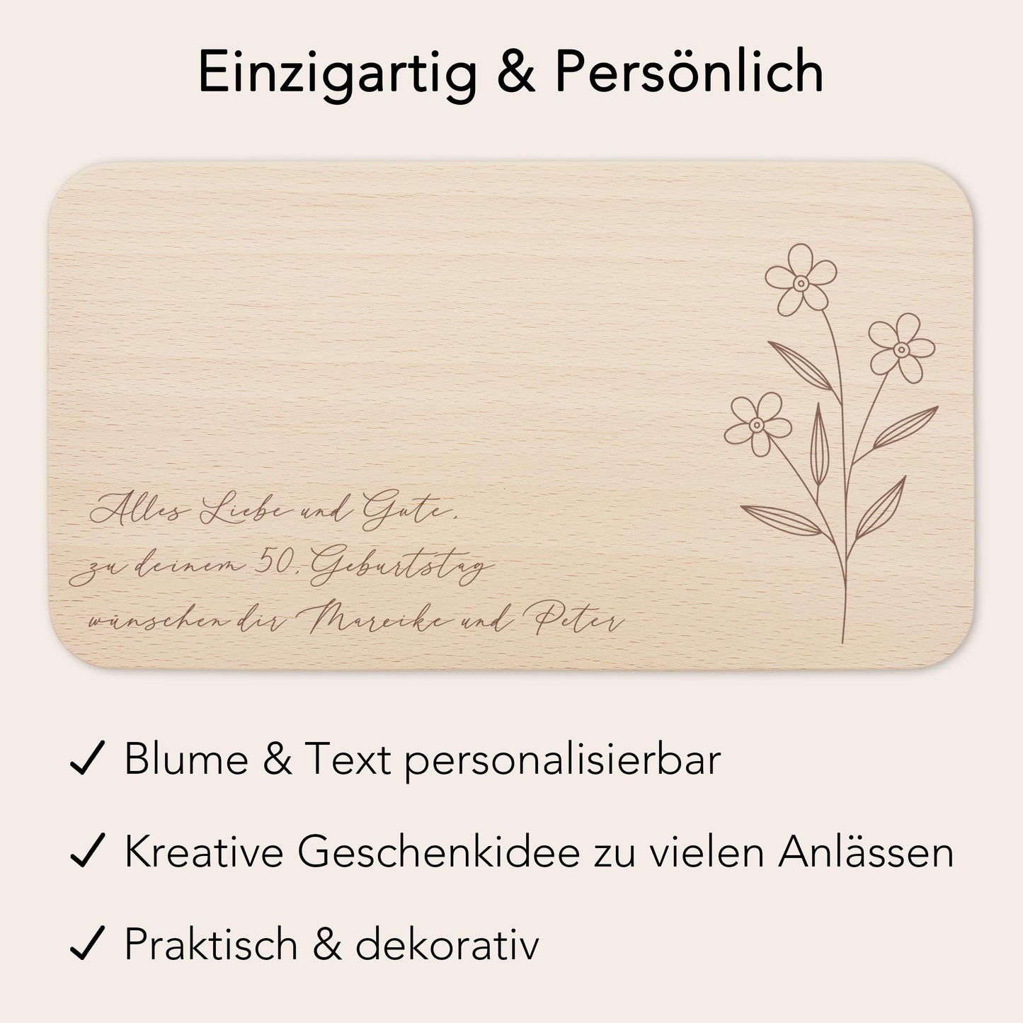 Frühstücksbrettchen personalisiert Holz mit Text Holzbrett Geschenk Wildblumen Holzbrettchen Brettchen Frühstücksbrett mit Gravur