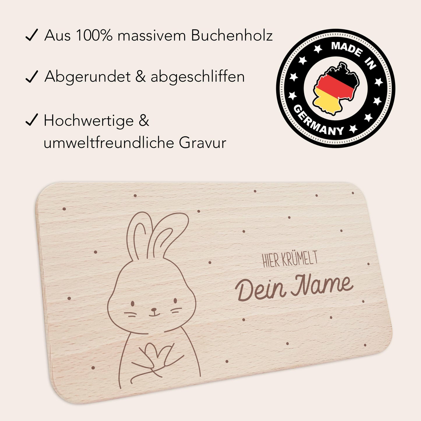 Frühstücksbrettchen Hase personalisiert Brettchen Holz Holzbrett für Kinder Geschenk Baby Geburtsgeschenk Frühstücksbrett mit Gravur