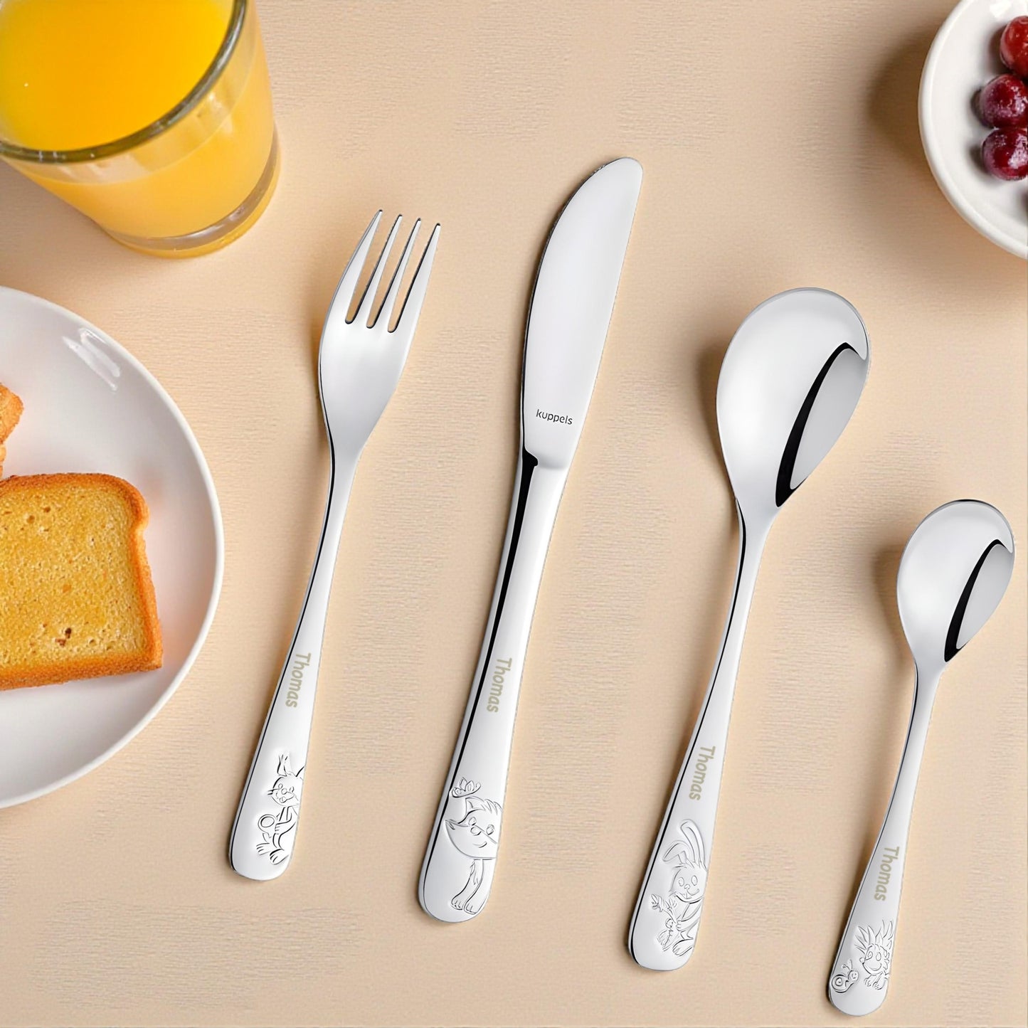 Kinderbesteck mit Gravur personalisiert Kinder Besteck Set ab 3 Jahre Taufgeschenke für Jungen Geschenk Geburtstag Kindergeschirr Waldtiere