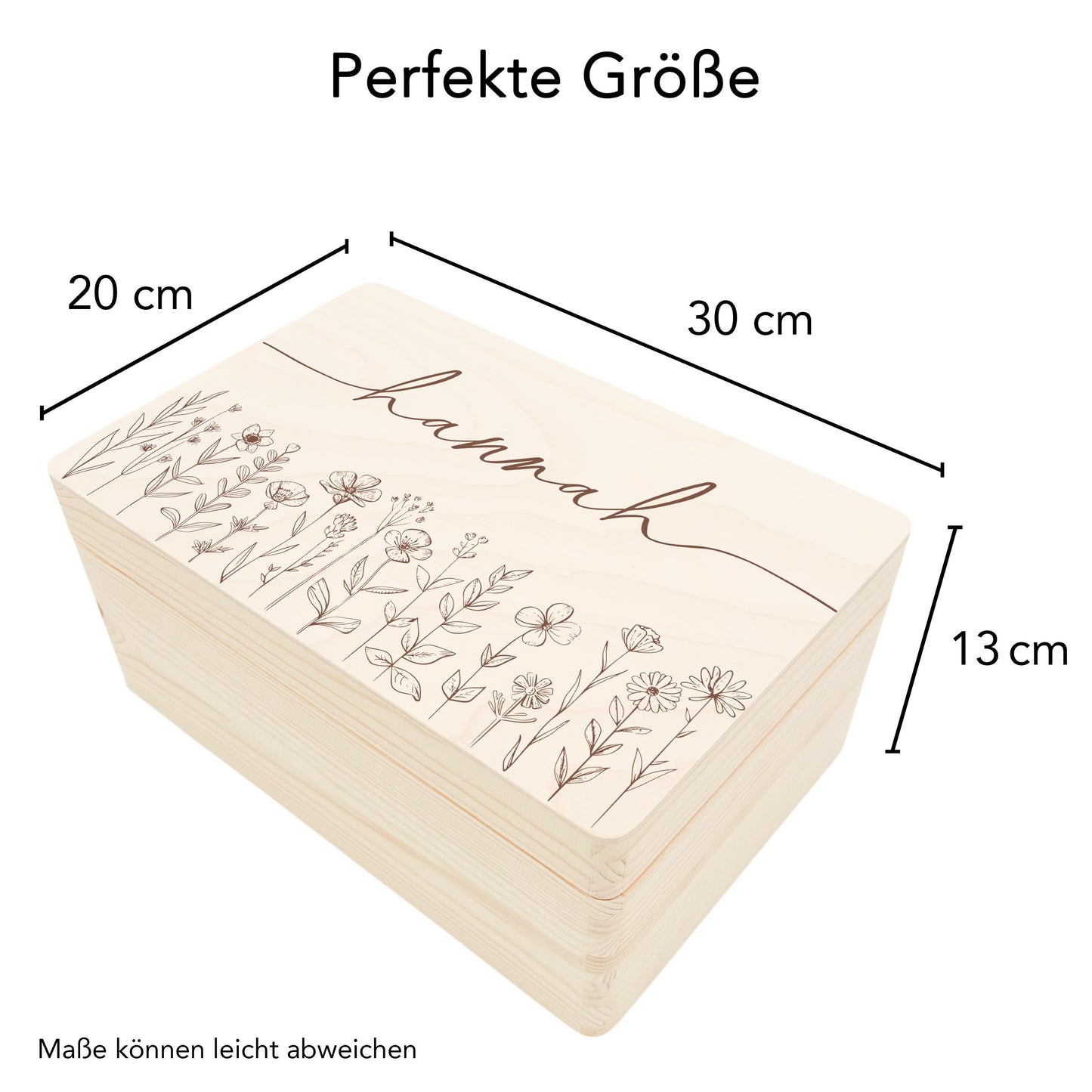 Erinnerungskiste Baby Mädchen Holzkiste personalisierte Erinnerungsbox Wildblumen Geschenk zur Geburt Geburtsgeschenk 30x20x13 cm