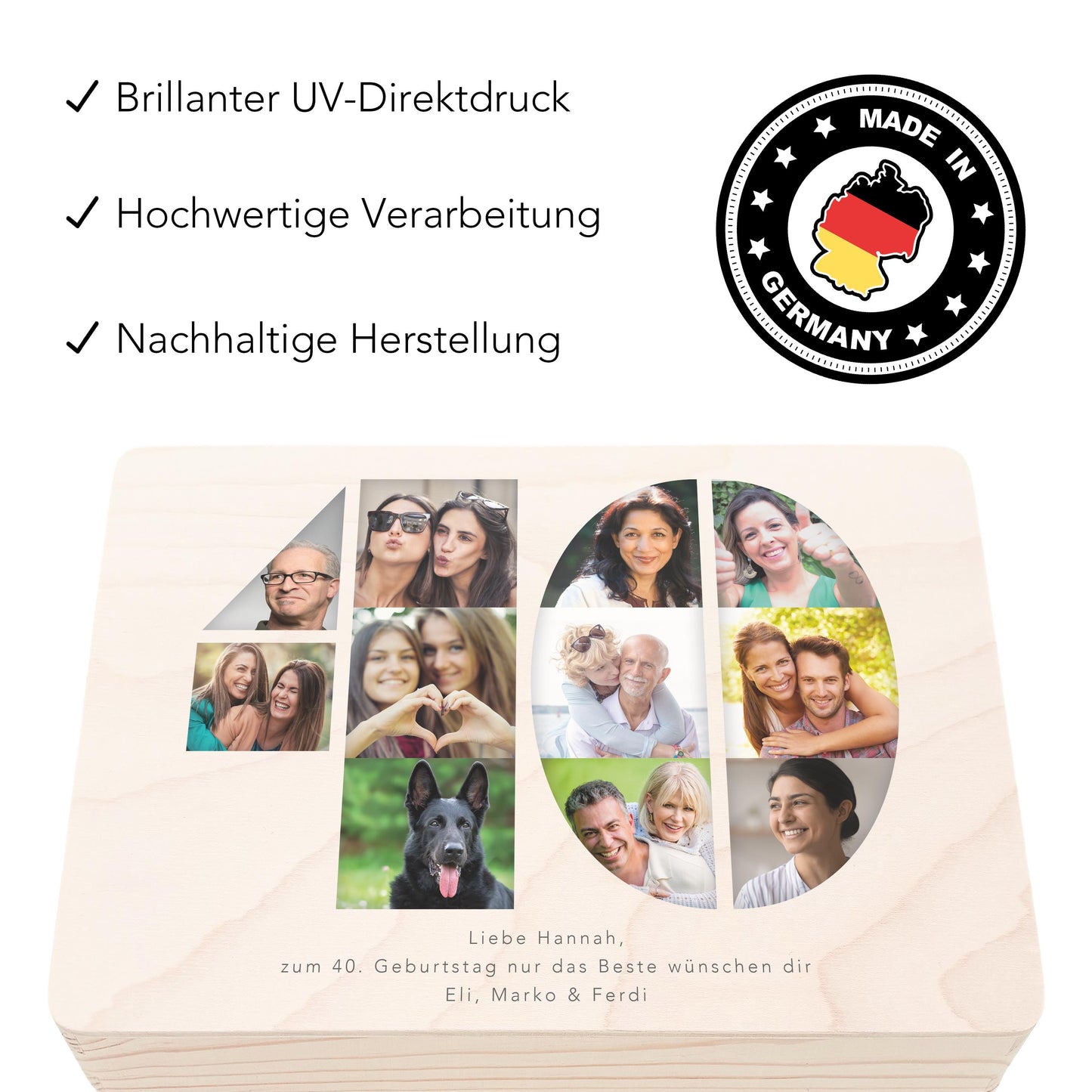 Holzkiste personalisiert 40. Geburtstag Geschenk Holzbox mit Fotocollage Geschenkbox mit Deckel Fotogeschenk Geburtstagsgeschenk 30x20x13 cm