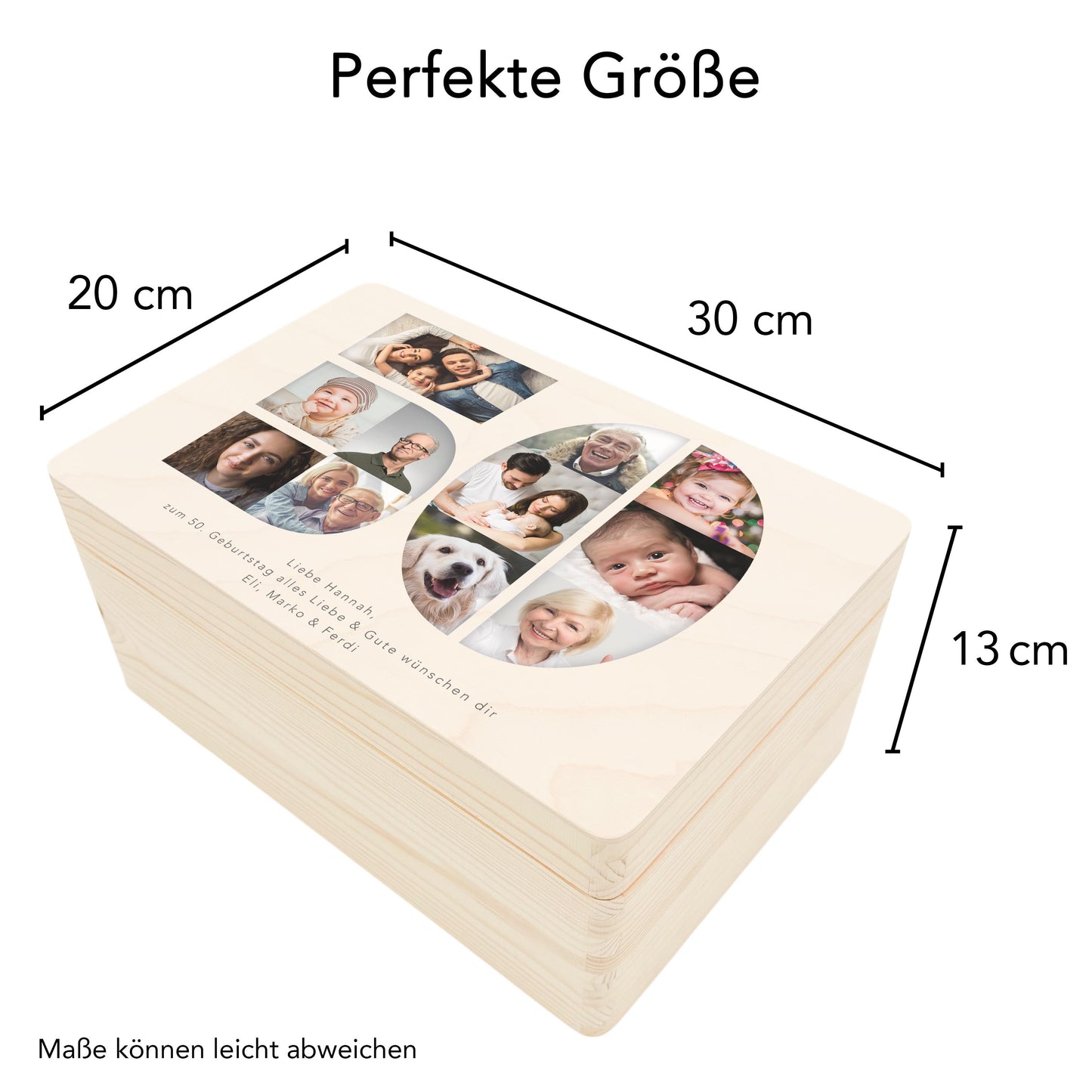 Holzkiste personalisiert 50. Geburtstag Geschenk Holzbox mit Fotocollage Geschenkbox mit Deckel Fotogeschenk Geburtstagsgeschenk 30x20x13 cm