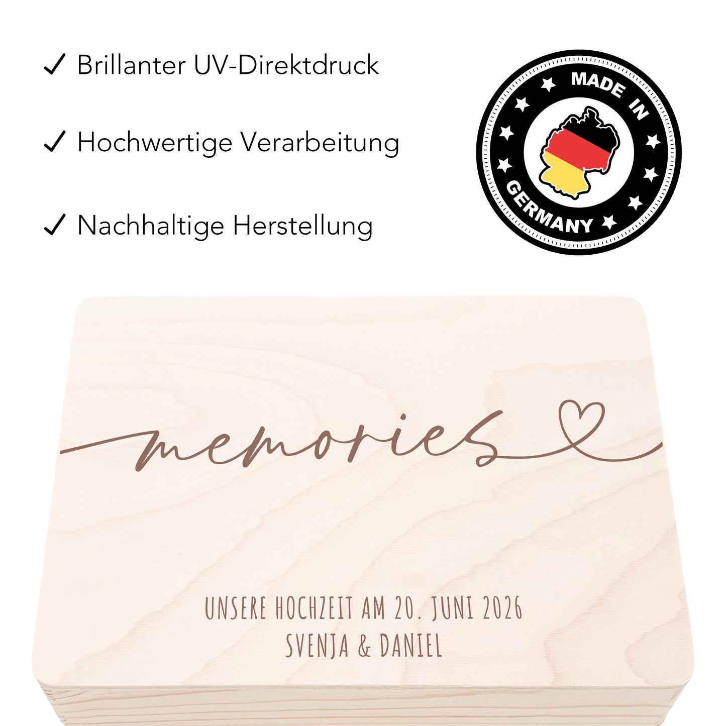 Erinnerungskiste Hochzeit personalisiertes Hochzeitsgeschenk für Brautpaar Holzkiste Erinnerungsbox Geschenkkiste Geschenkbox 30x20x13 cm