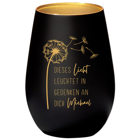 Trauerlicht Trauerkerze personalisiert Windlicht mit Gravur aus Glas Trauer Geschenk Trauergeschenk Verstorbene Erinnerung (Schwarz)