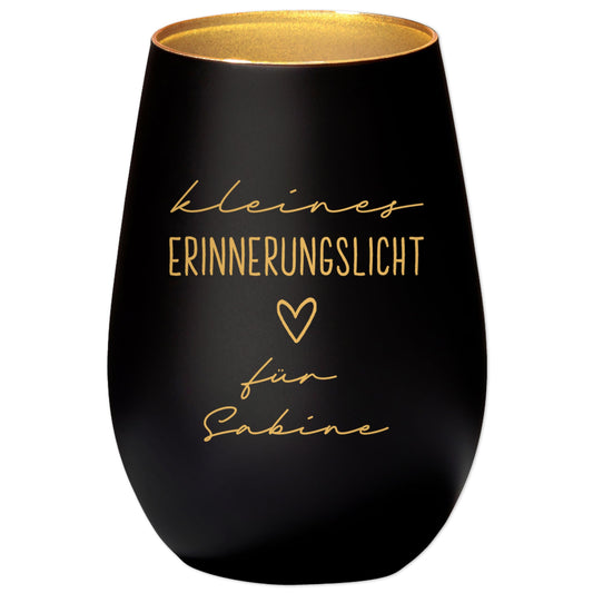 Erinnerungslicht Trauergeschenk Trauerkerze personalisiert Windlicht aus Glas Trauer Geschenk für Hinterbliebene Trauerlicht (Schwarz)