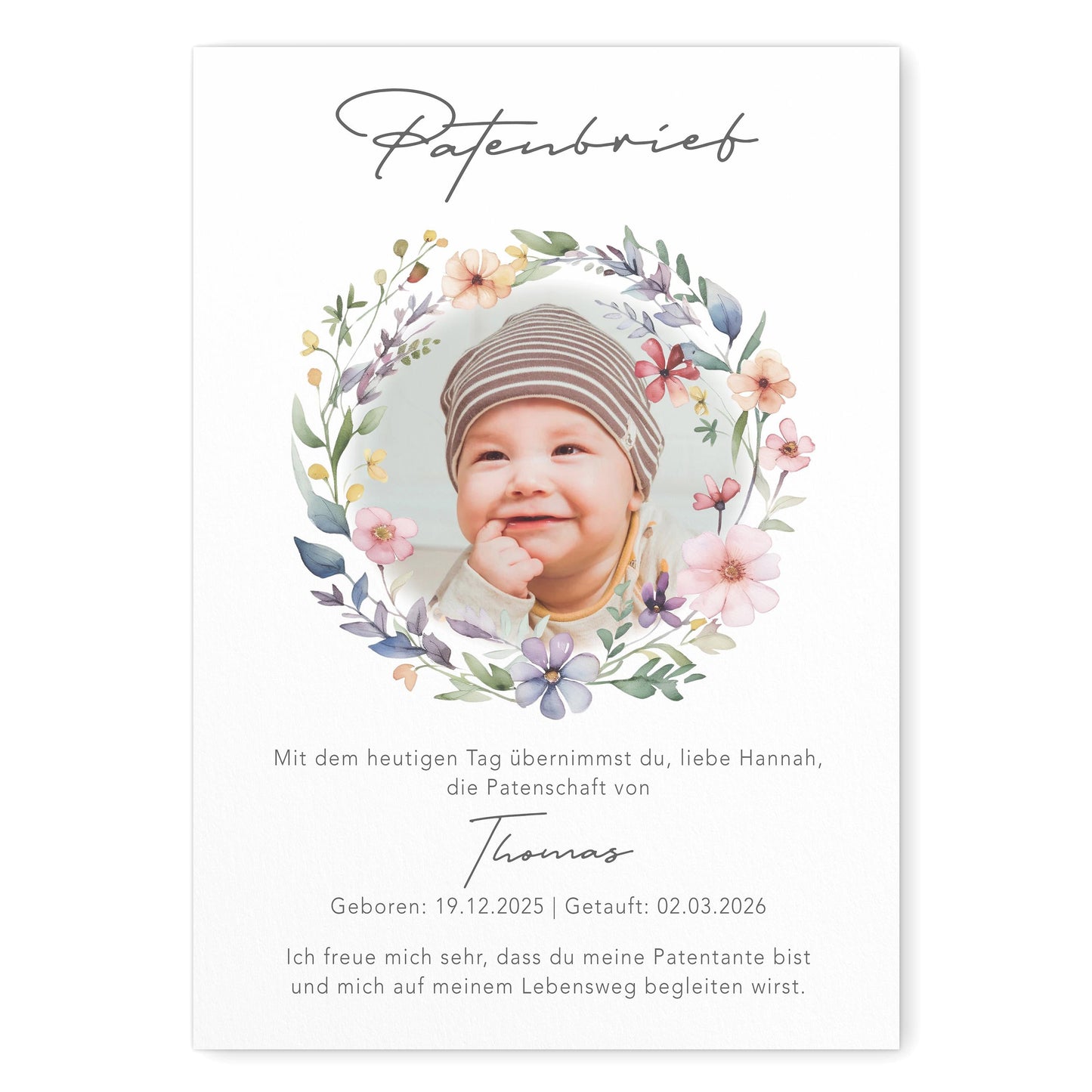 Taufgeschenk Patentante personalisierter Patenbrief Taufe Patenurkunde mit Foto Taufpate Paten Urkunde Taufe Geschenk (mit oder ohne Rahmen)