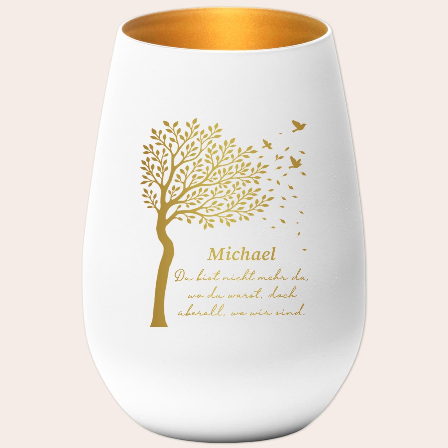 Trauerlicht Trauerkerze personalisiert Windlicht mit Gravur aus Glas Trauer Geschenk Trauergeschenk Verstorbene Erinnerung (Weiß)