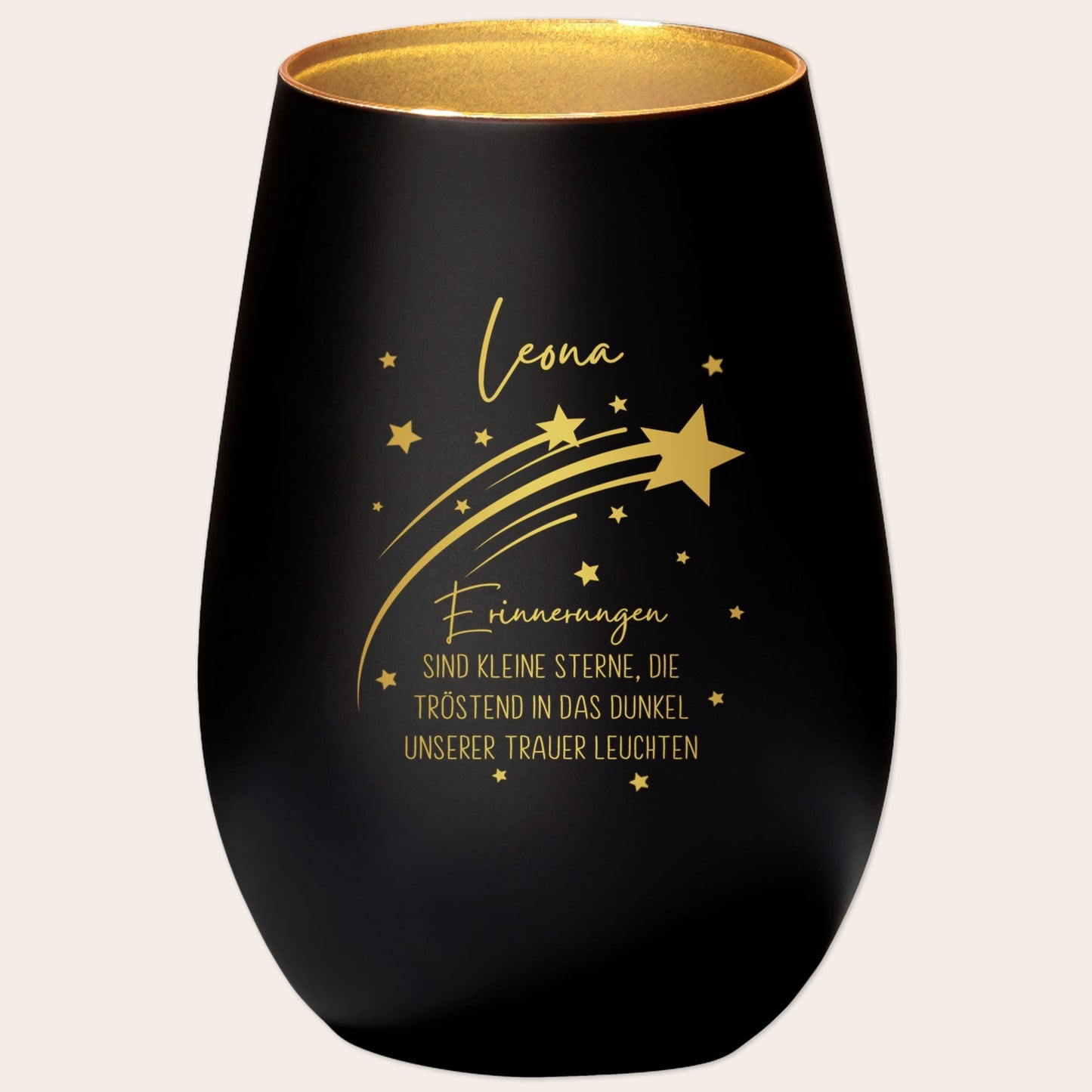 Erinnerung Sternenkind Andenken personalisiertes Windlicht Trauerlicht Trauer Trauergeschenk Trauerkerze Gedenkkerze (Schwarz)