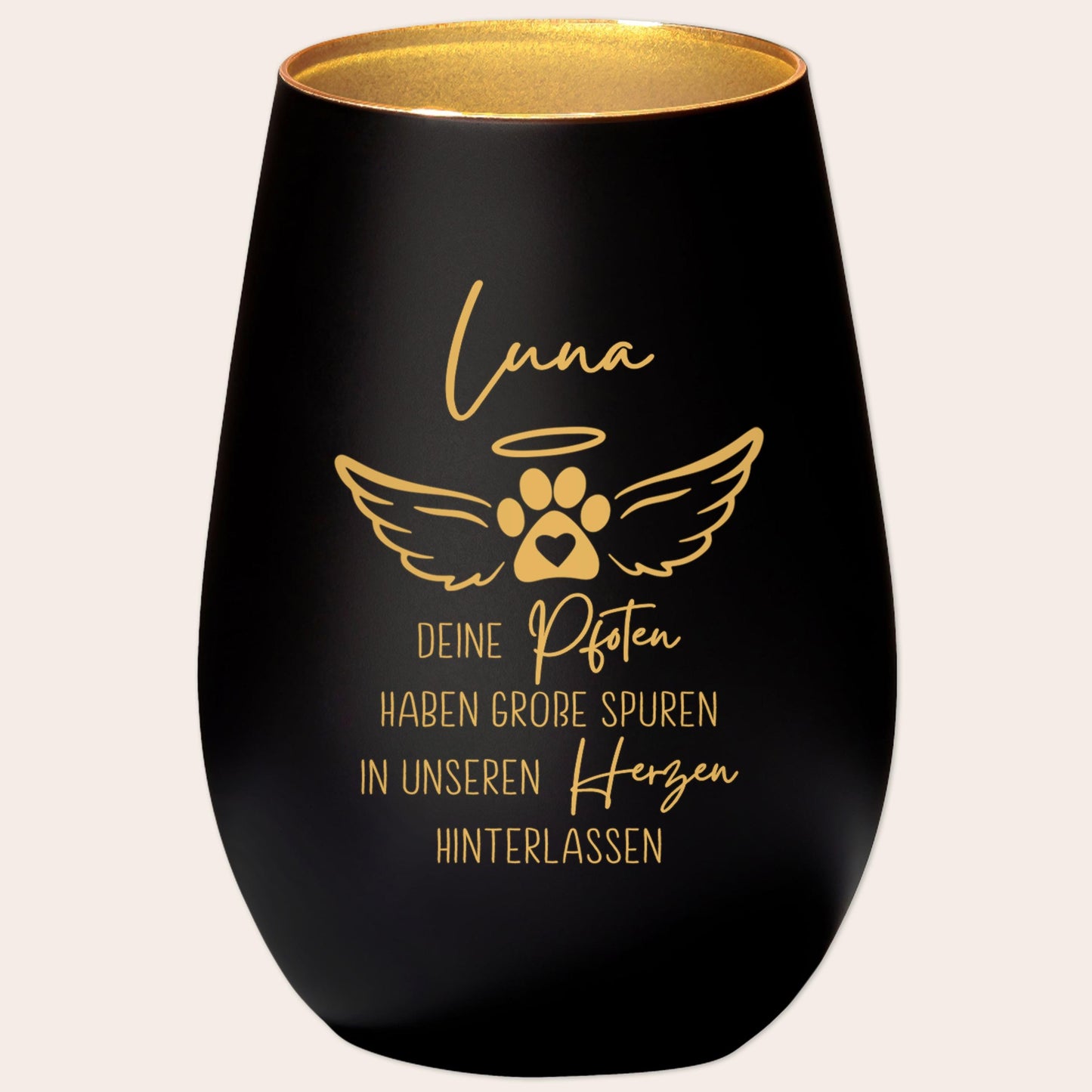 Andenken an verstorbenen Hund Trauergeschenk personalisiert Windlicht Trauer Geschenk zur Erinnerung Hunde Trauerlicht Gedenkkerze (Schwarz)
