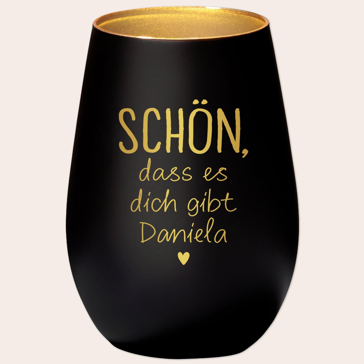 Schön dass es Dich gibt Geschenk Freundin Windlicht personalisiert Teelicht Kerzenglas mit Gravur (Schwarz)