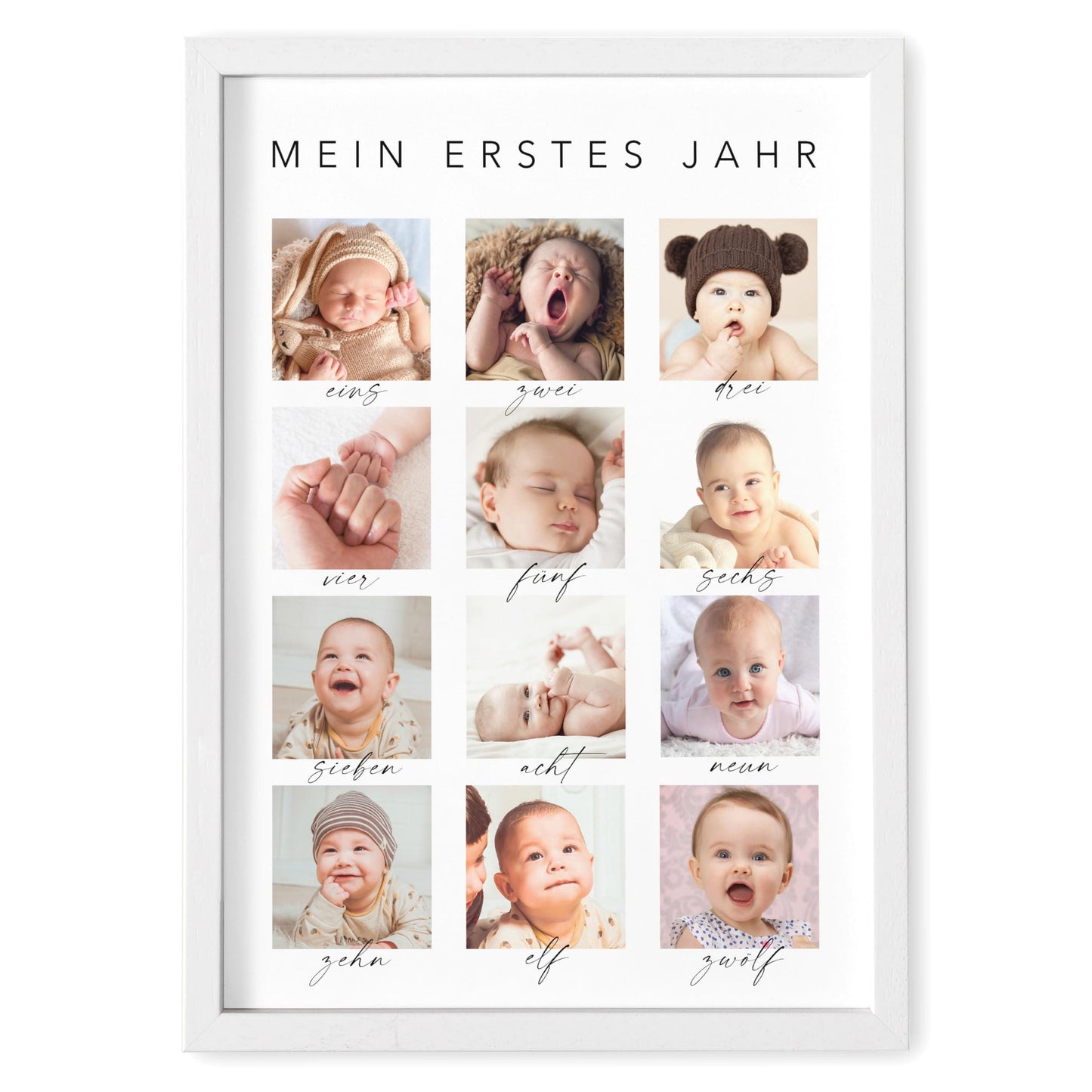 Mein erstes Jahr Bild 12 Monate Baby personalisiertes Geschenk 1. Geburtstag Mädchen Junge Meilenstein Erinnerung (mit oder ohne Rahmen)