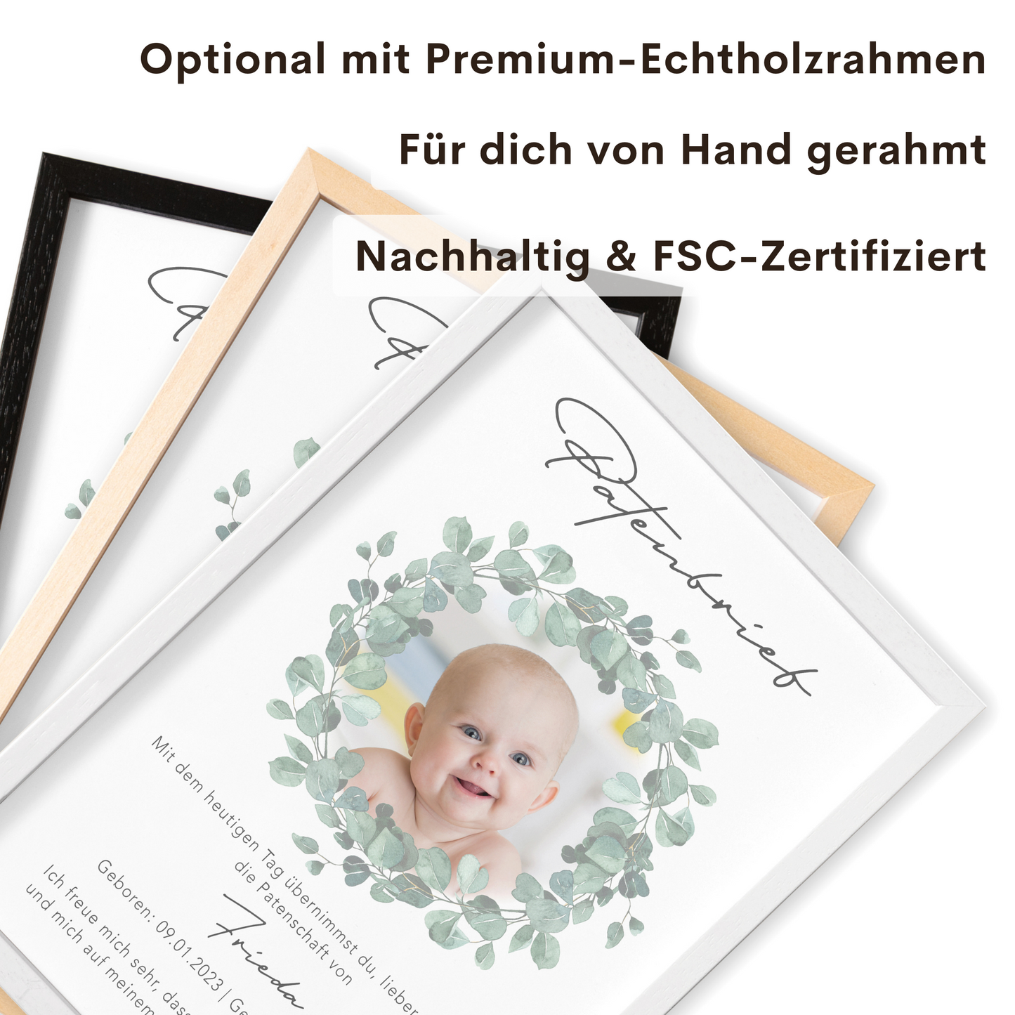 Patenbrief für Taufpaten personalisierte Patenurkunde mit Foto Geschenk für Patentante Patenonkel zur Taufe Taufgeschenk Paten (mit und ohne Rahmen)