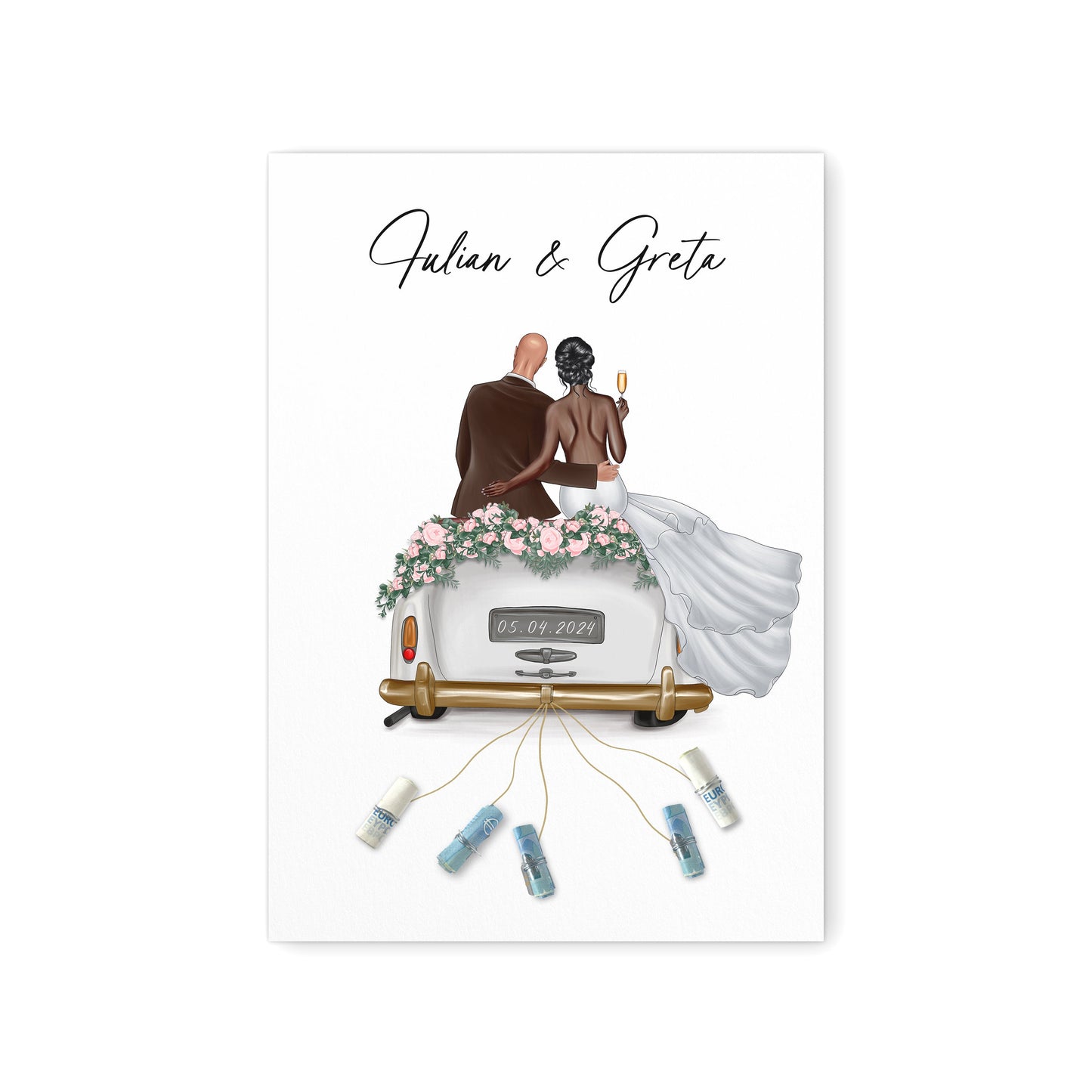 Geldgeschenk Zur Hochzeit Personalisierbares Bild Mit Braut & Bräutigam