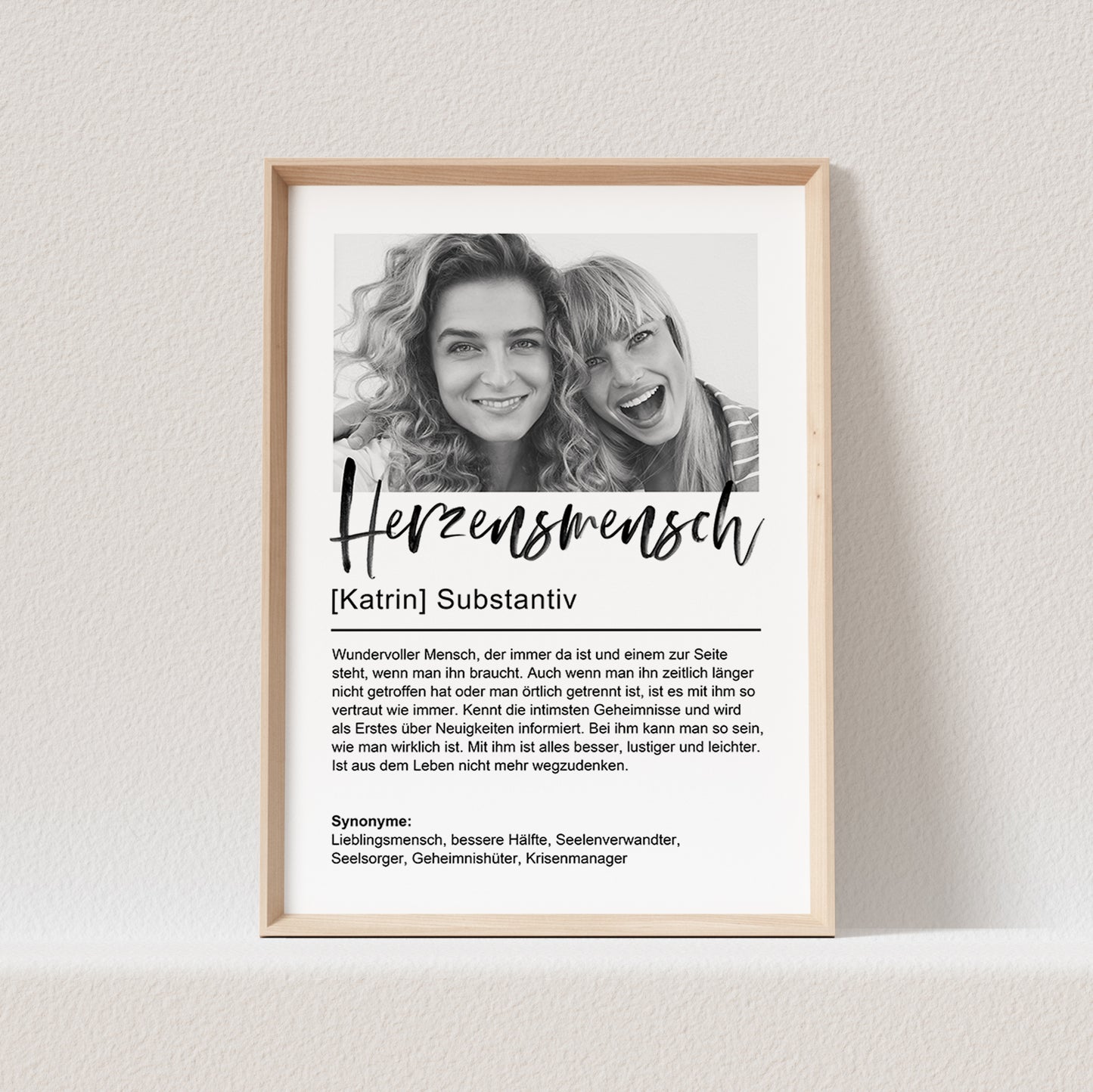 Herzensmensch Definition Poster Mit Foto Personalisiert Bild Fotoposter Farbig Freundschaft Beste Freundin Geschenk (OHNE RAHMEN)