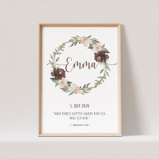 Taufspruch Poster Taufe Geschenk Blumenkranz Personalisiert