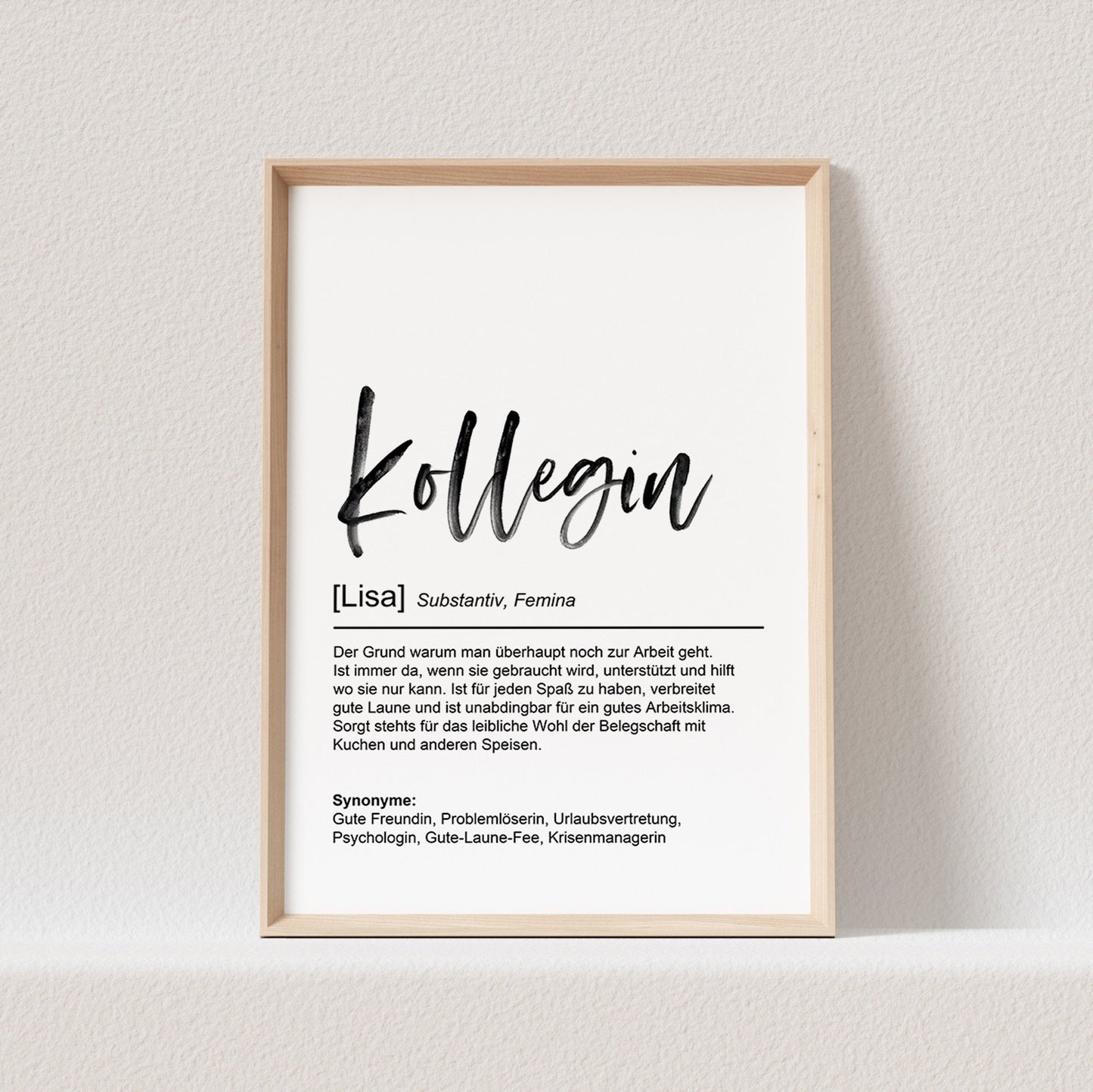 Kollegin Definition Poster Personalisiert Büro Jubiläum Arbeit Abschiedsgeschenk Arbeitskollegin