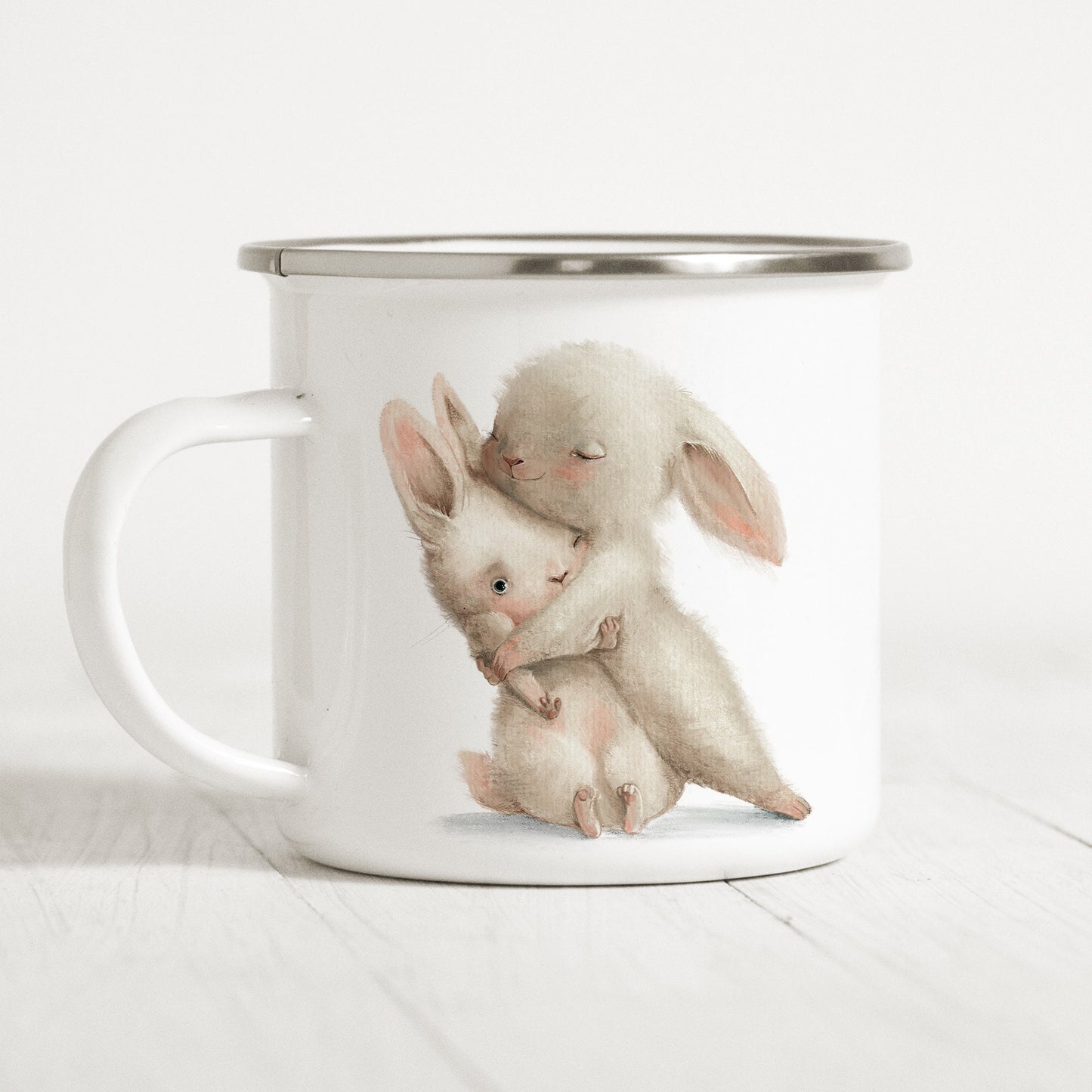 Emaille Tasse Kinder Hasen Häschen Personalisiert Widmung Text Becher Mädchen