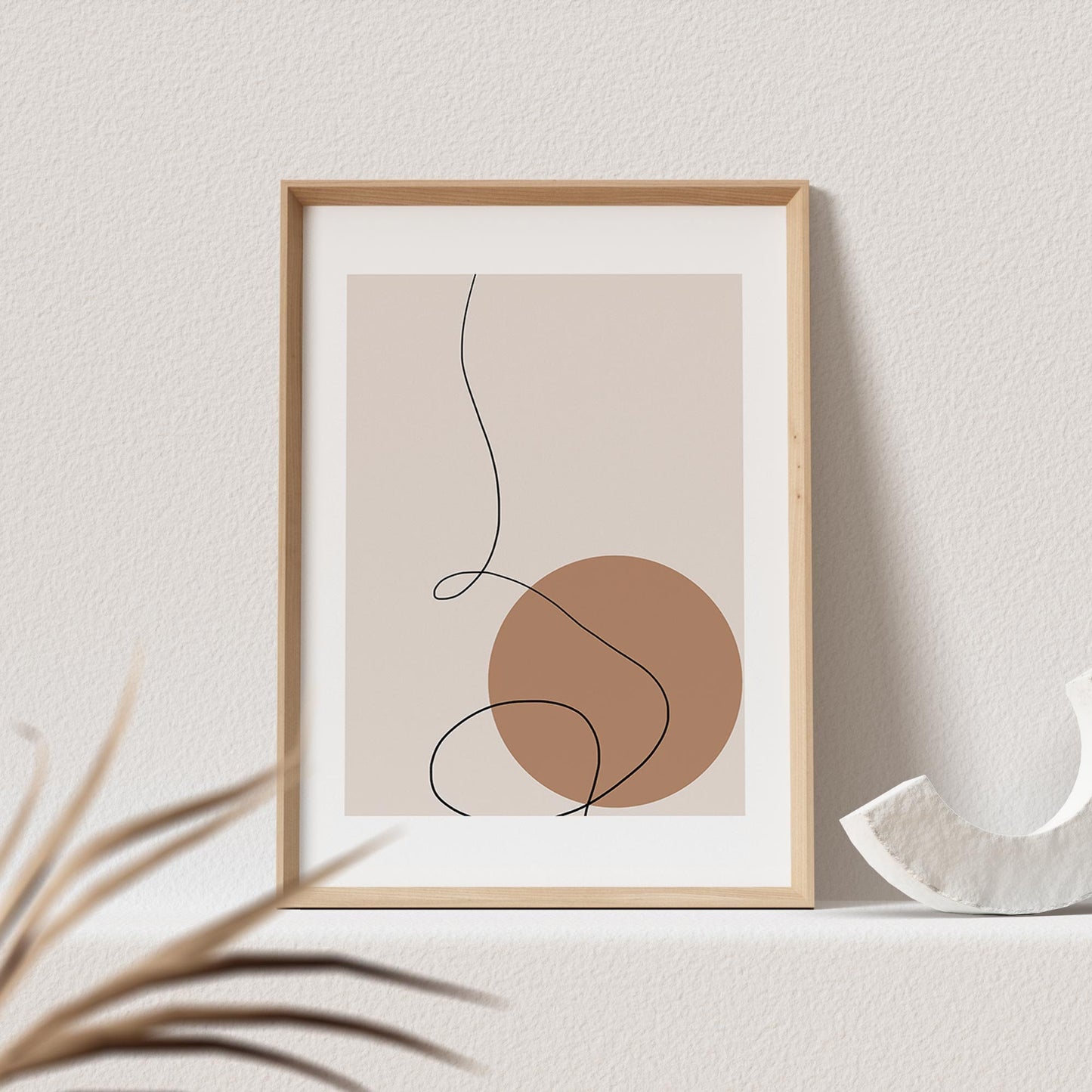 Boho Wanddekoration Abstrakter Kunstdruck in Beige Minimalistische Formen Print Bild Wandkunst Wanddeko