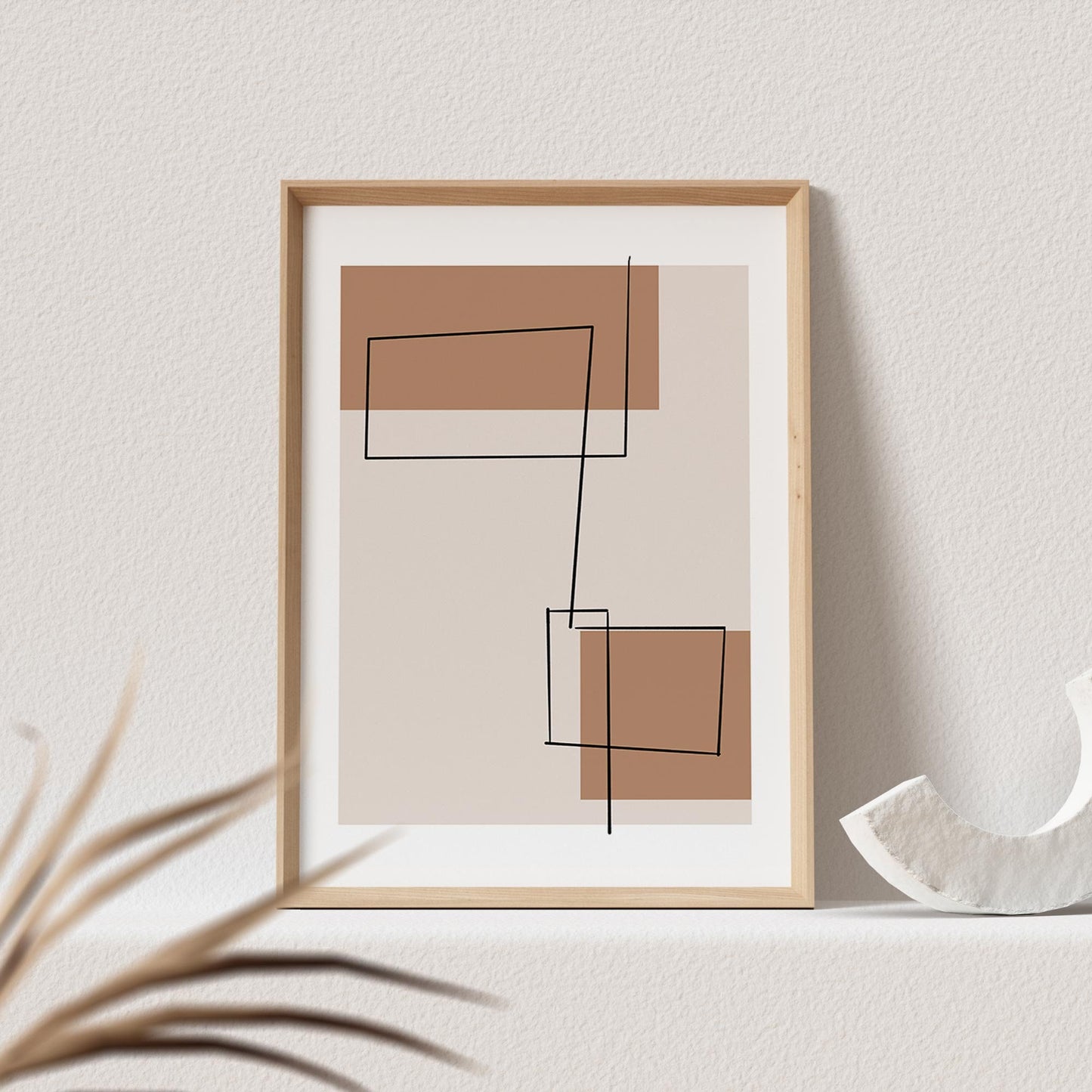 Boho Wanddekoration Abstrakter Kunstdruck in Beige Minimalistische Formen Print Bild Wandkunst Wanddeko