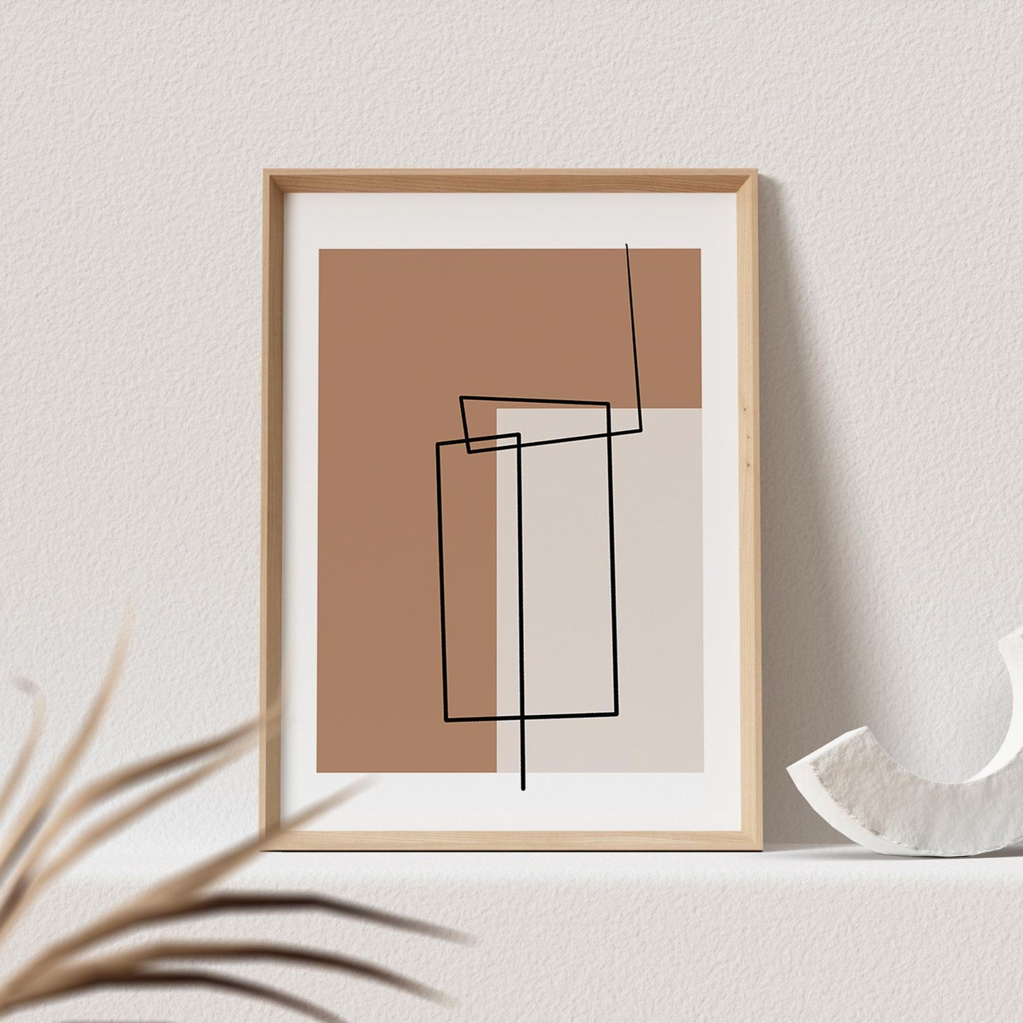 Boho Wanddekoration Abstrakter Kunstdruck in Beige Minimalistische Formen Print Bild Wandkunst Wanddeko