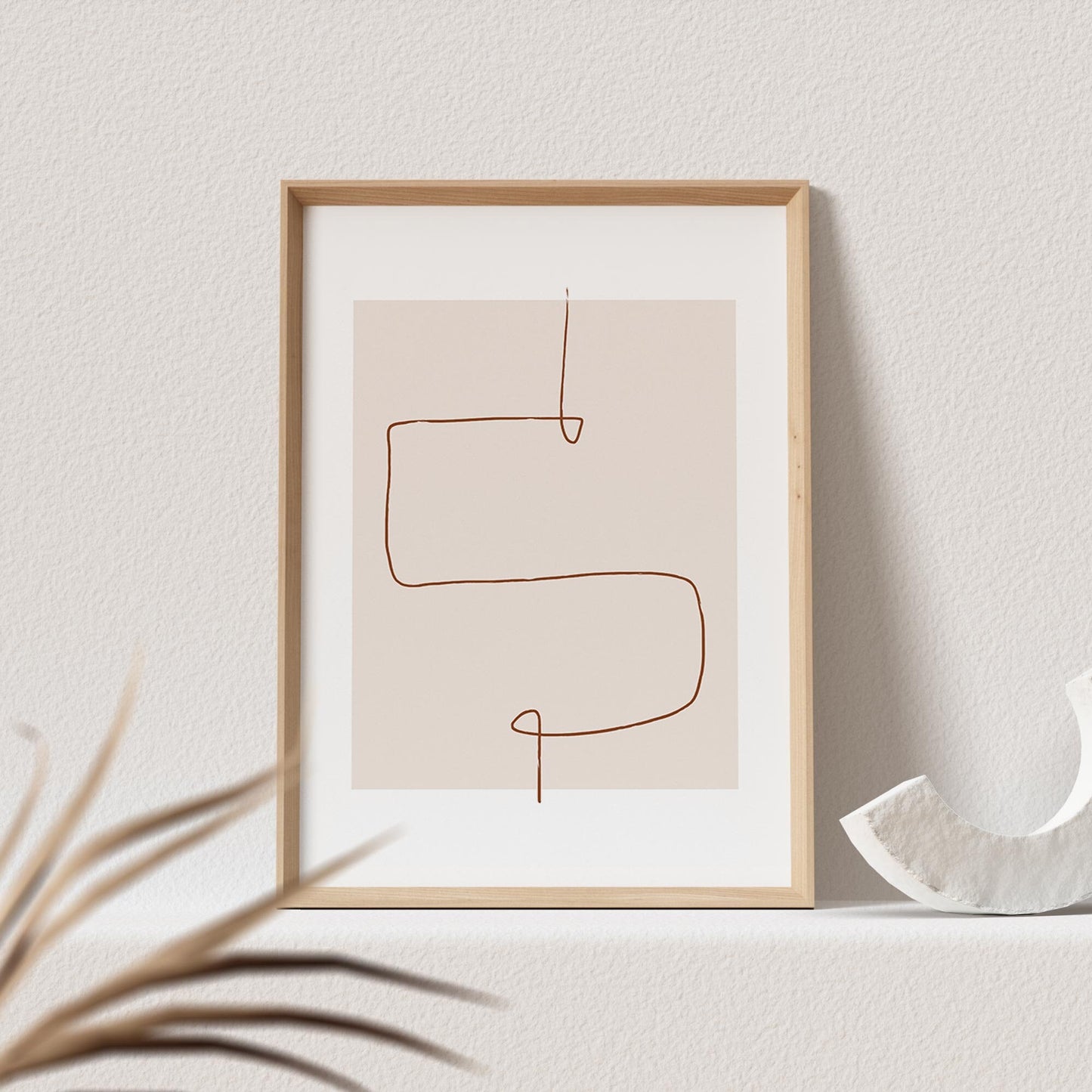 Boho Wanddekoration Abstrakter Kunstdruck in Beige Minimalistische Formen Print Bild Wandkunst Wanddeko