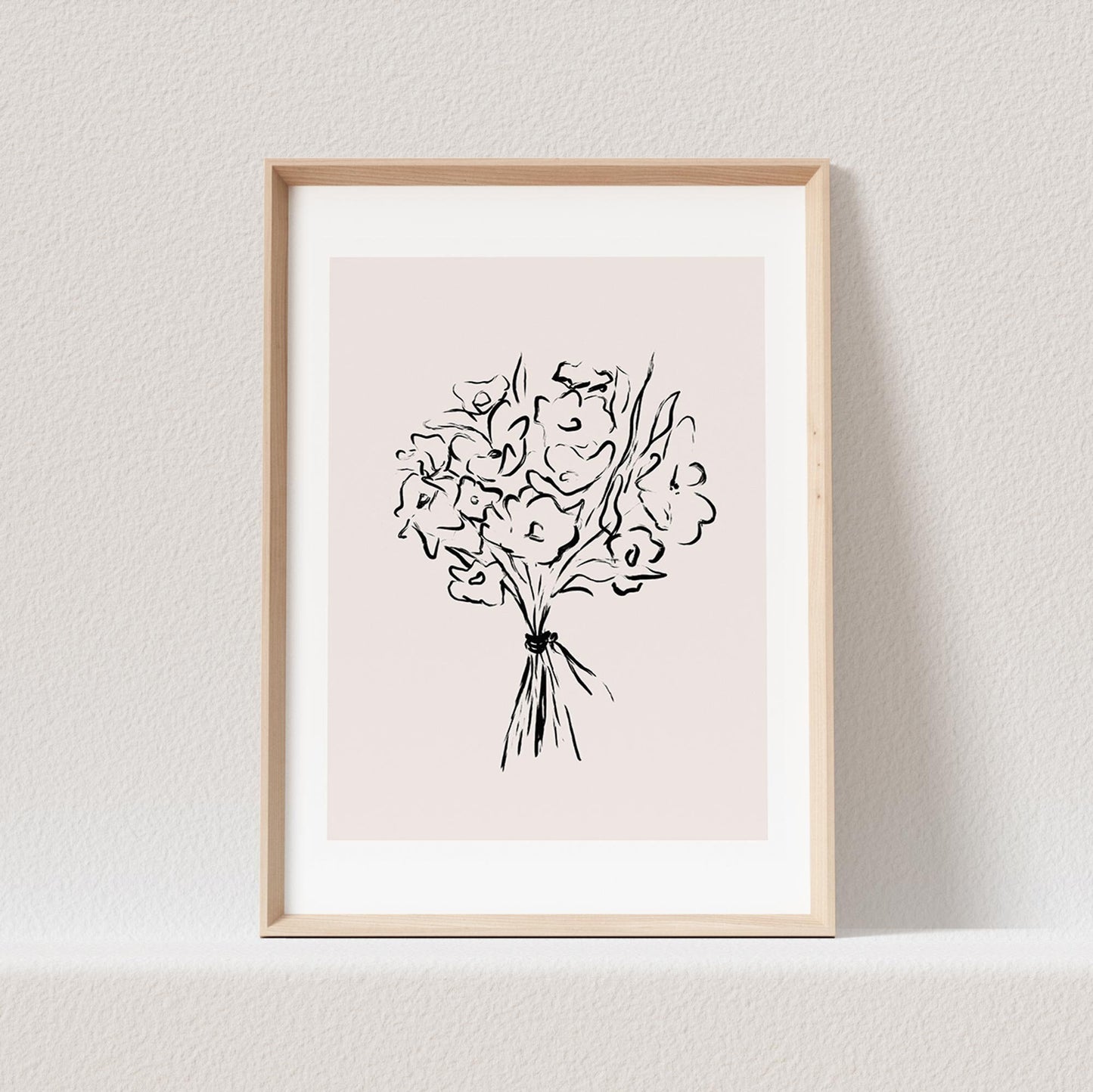 Boho Wanddekoration Abstrakter Kunstdruck in Beige mit Blumenstrauß Floraler Print Bild Wandkunst Wanddeko