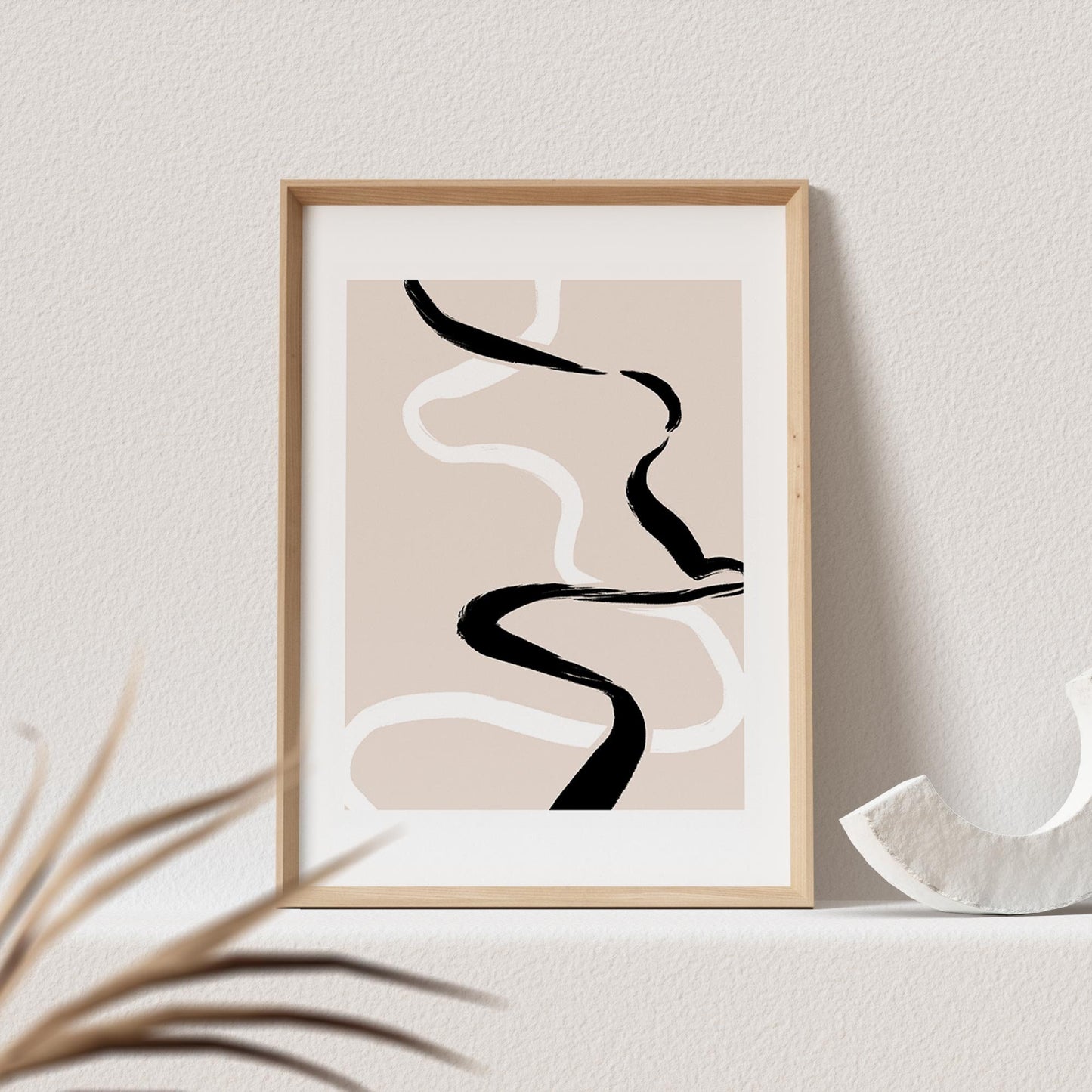 Boho Wanddekoration Abstrakter Kunstdruck in Beige Minimalistische Formen Print Bild Wandkunst Wanddeko