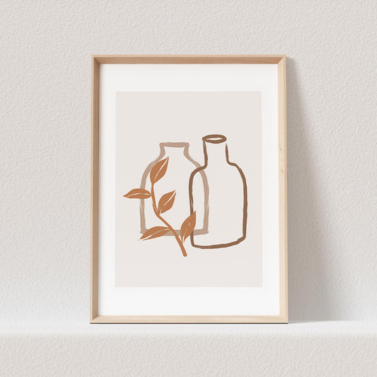 Boho Wanddekoration Poster Vasen Pflanze Abstrakter Kunstdruck in Beige Minimalistischer Print Bild Wandkunst Wanddeko