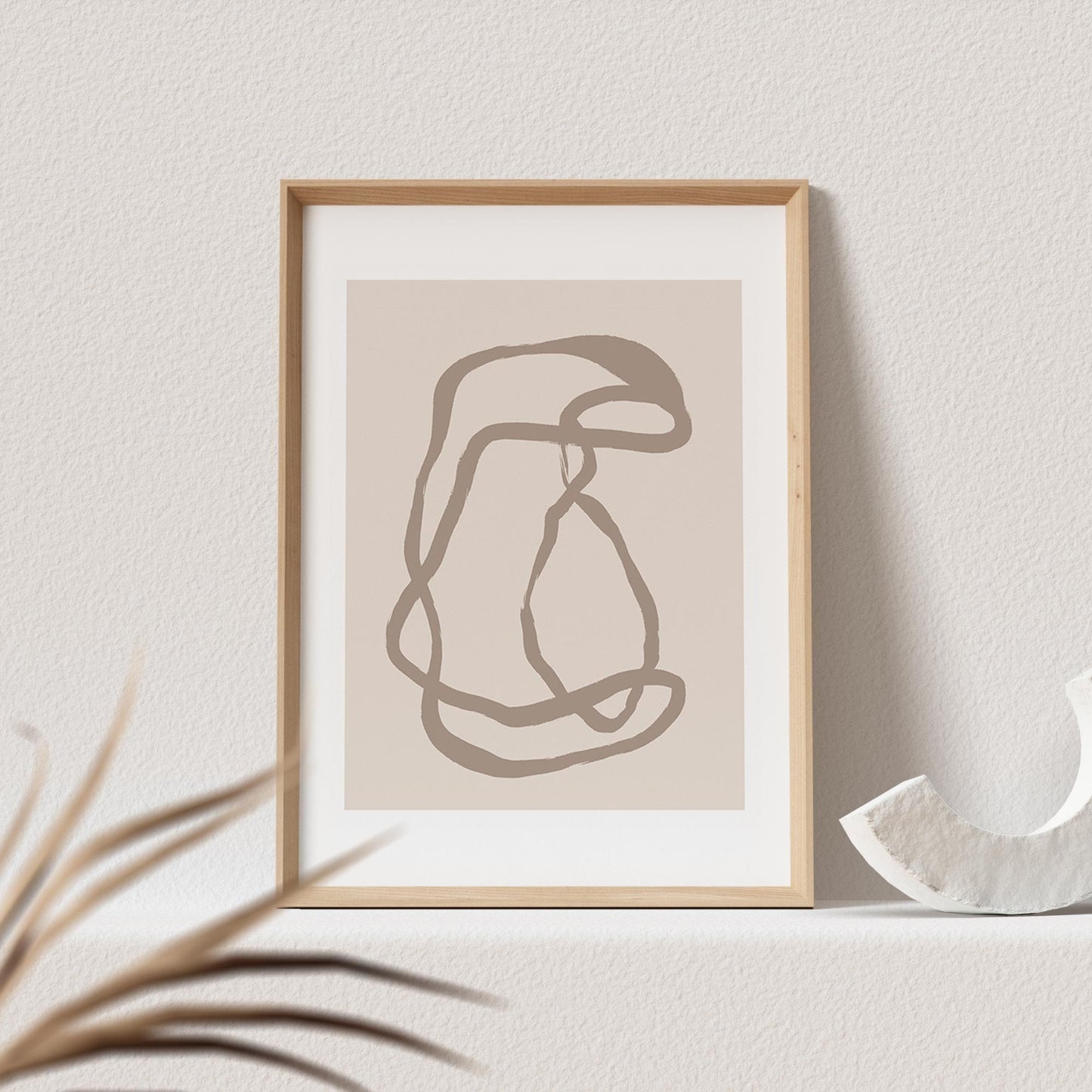 Boho Wanddekoration Abstrakter Kunstdruck in Beige Minimalistische Formen Print Bild Wandkunst Wanddeko