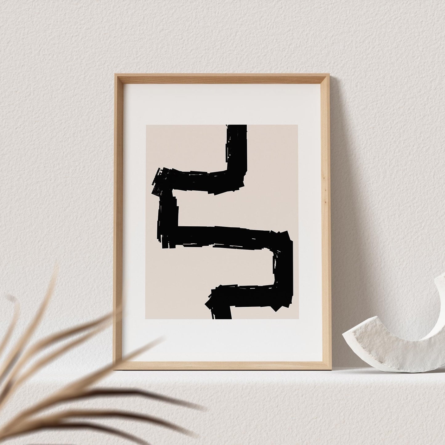 Boho Wanddekoration Abstrakter Kunstdruck in Beige Minimalistische Formen Print Bild Wandkunst Wanddeko