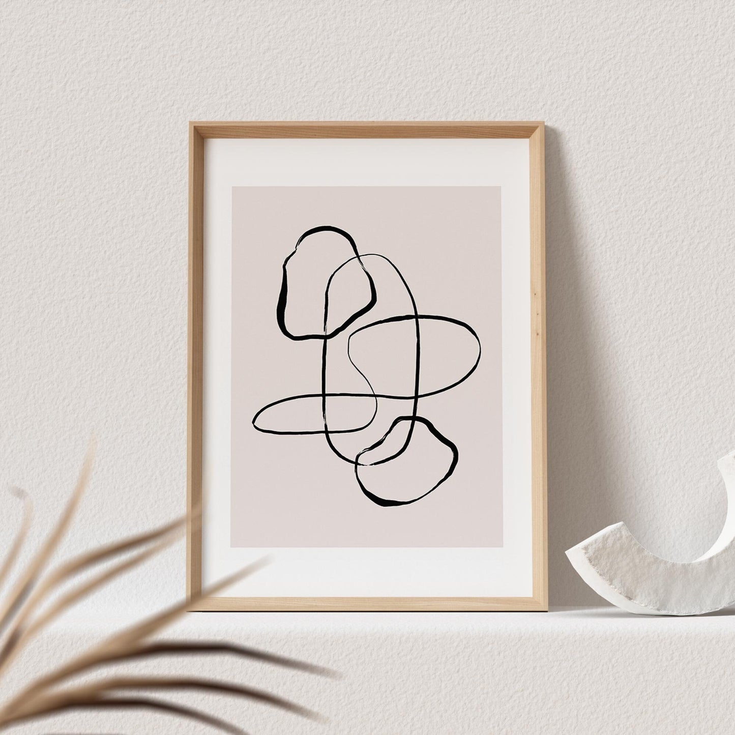 Boho Wanddekoration Abstrakter Kunstdruck in Beige Minimalistische Formen Print Bild Wandkunst Wanddeko