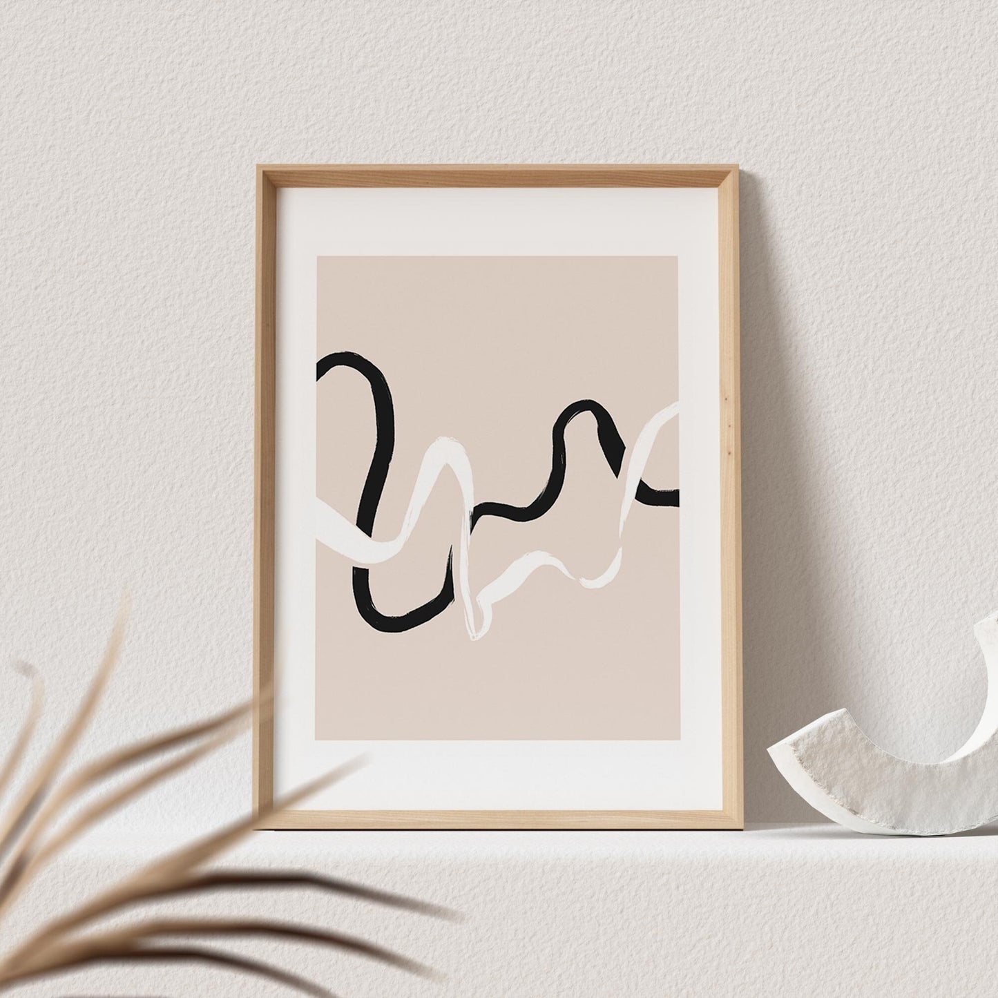 Boho Wanddekoration Abstrakter Kunstdruck in Beige Minimalistischer Print Bild Wandkunst Wanddeko