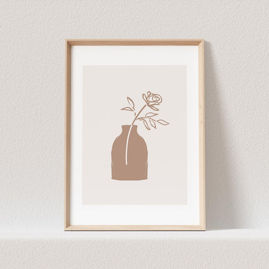 Boho Wanddekoration Poster Blumenvase Abstrakter Kunstdruck in Beige Minimalistischer Print Bild Wandkunst Wanddeko