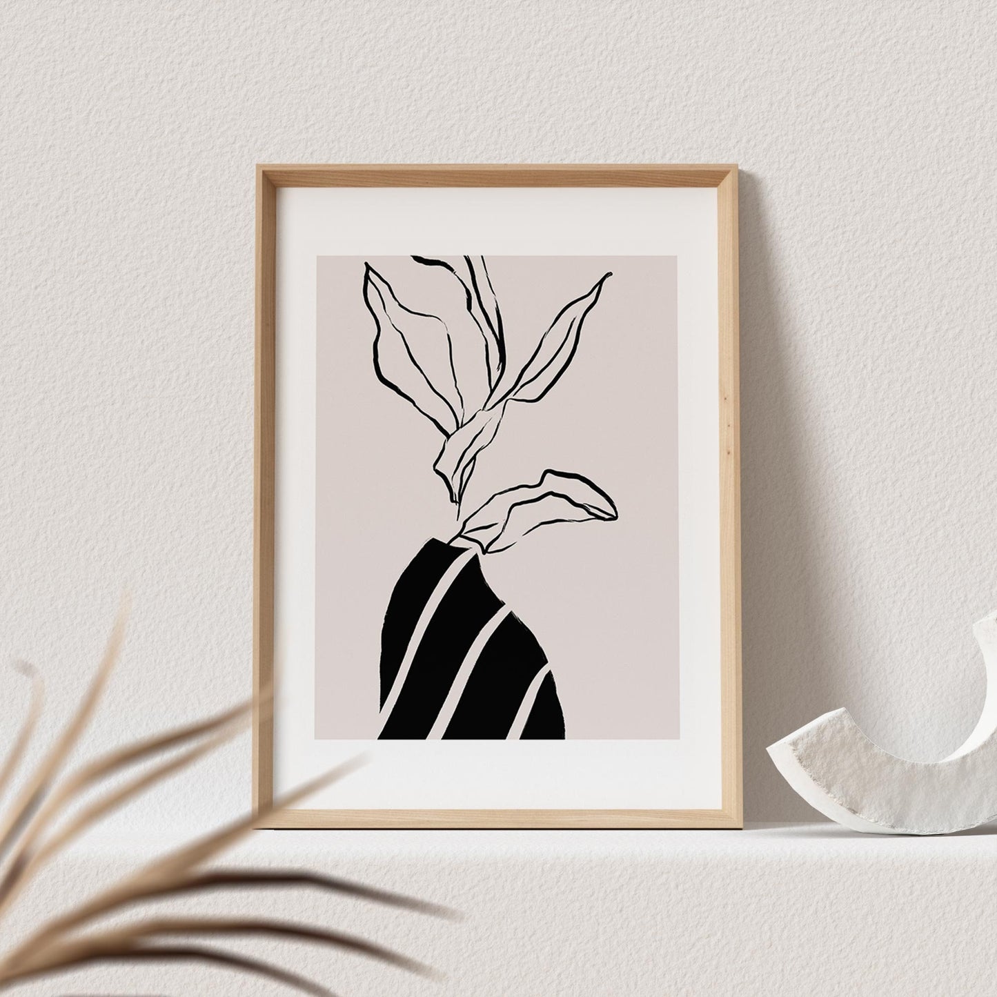 Boho Wanddekoration Poster Blumenvase Abstrakter Kunstdruck in Beige Minimalistischer Print Bild Wandkunst Wanddeko